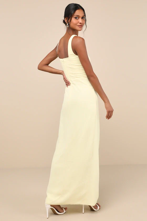 Glamorous Disposition Light Yellow Ruched Maxi Dress