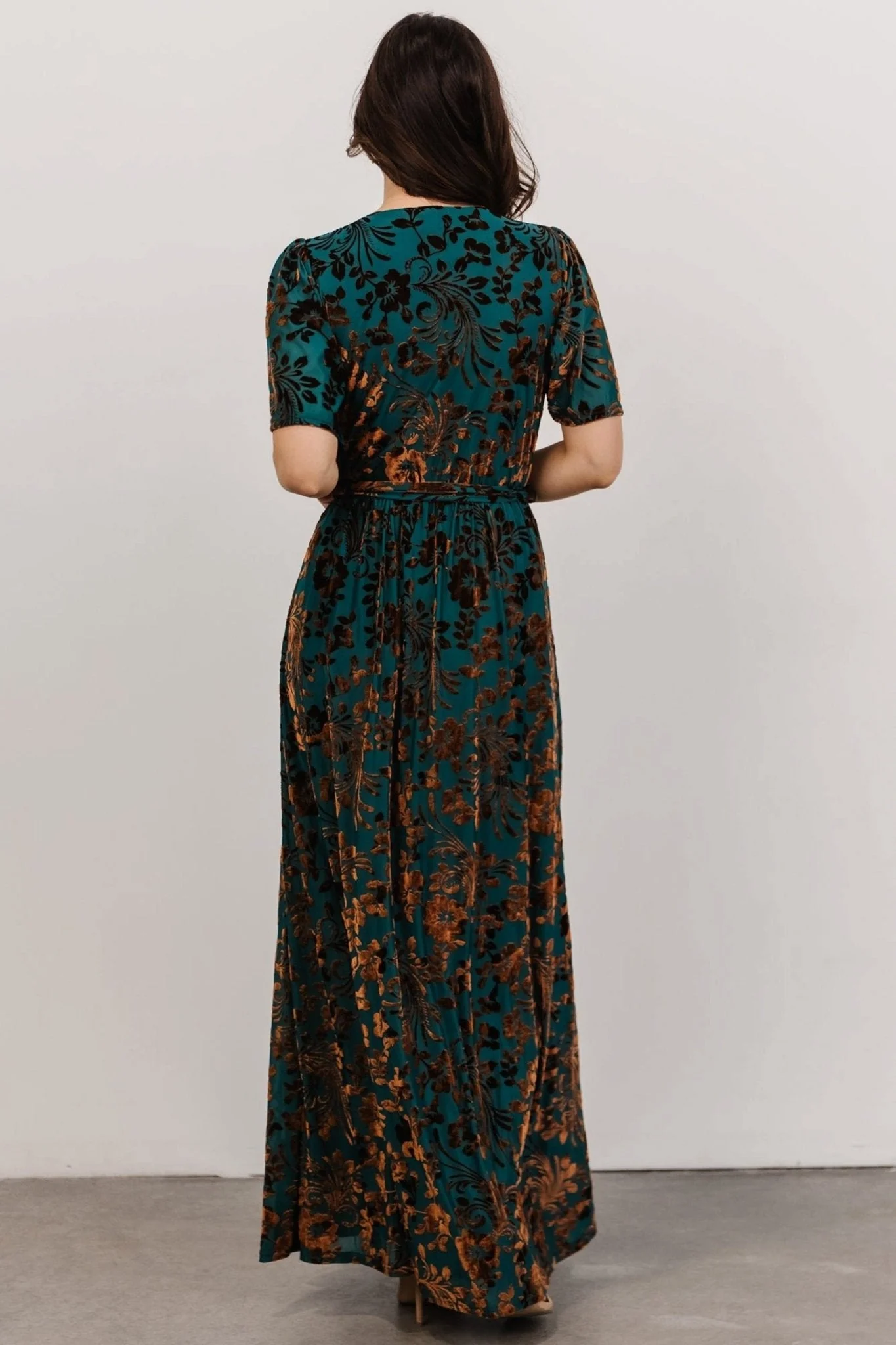 Uma Velvet Maxi Dress | Bronze + Jade