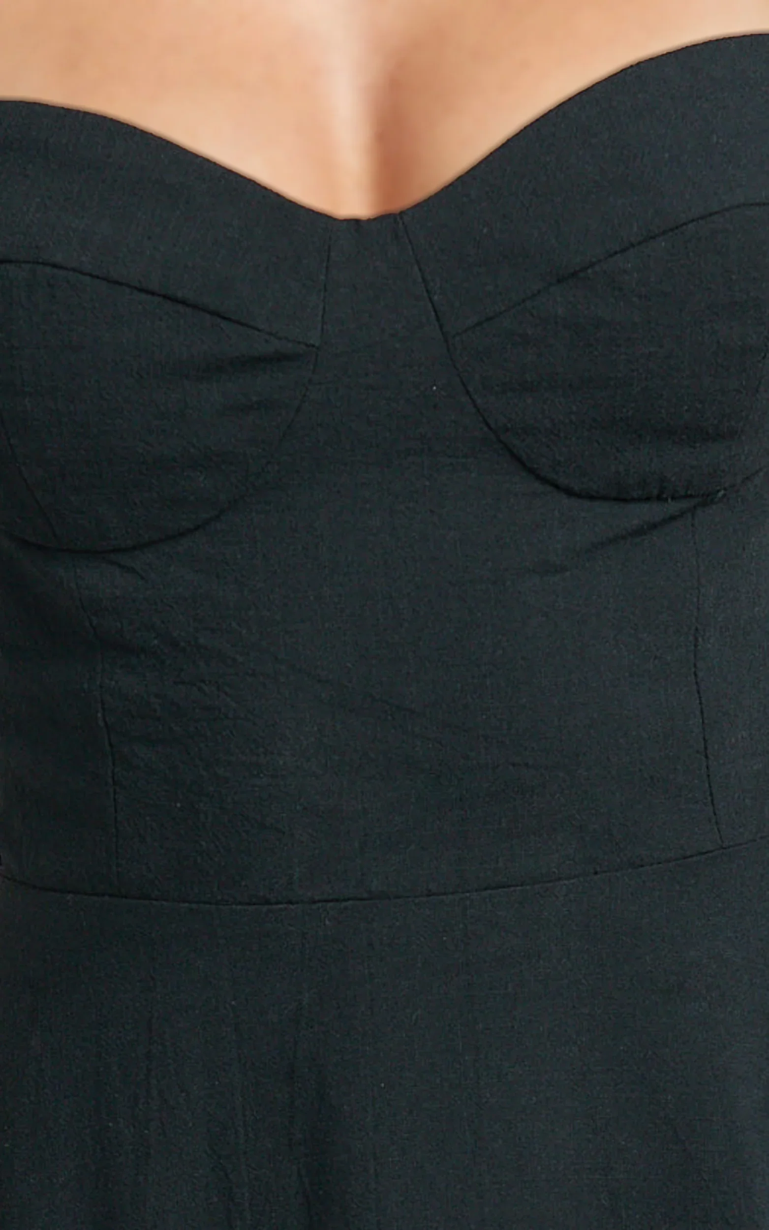 Tymia Midi Dress Shoulder Tie Bustier Shirred Back A Line in Black