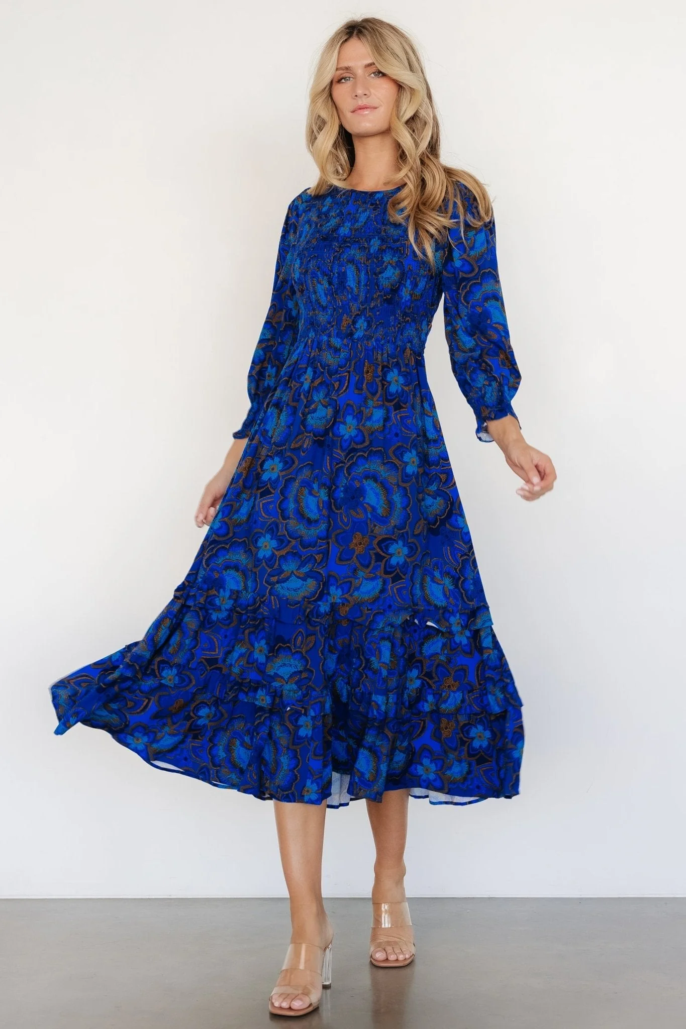 Andersen Smocked Midi Dress | Cobalt Floral