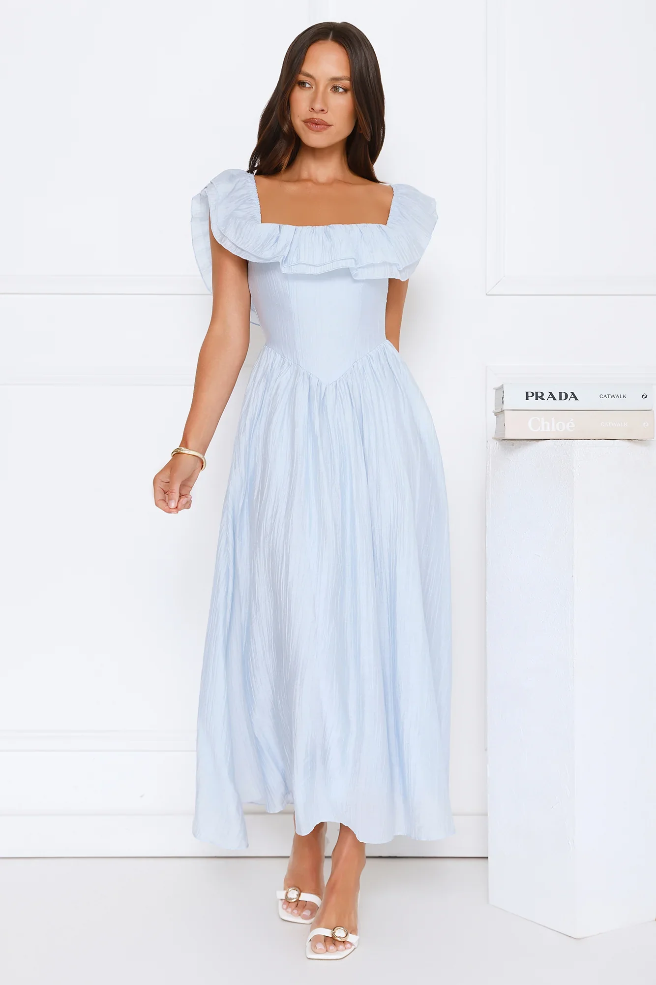 Twilight Sonata Off Shoulder Maxi Dress Blue
