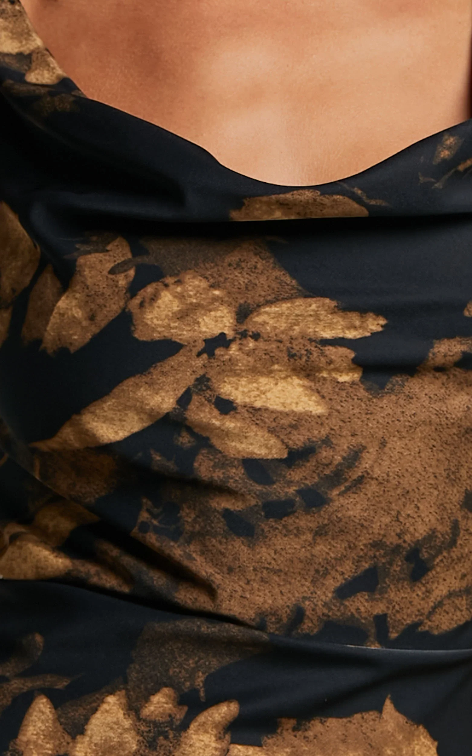 Dara Midi Dress Low Neck Sleeveless Slip Dress in Amber Floral Print