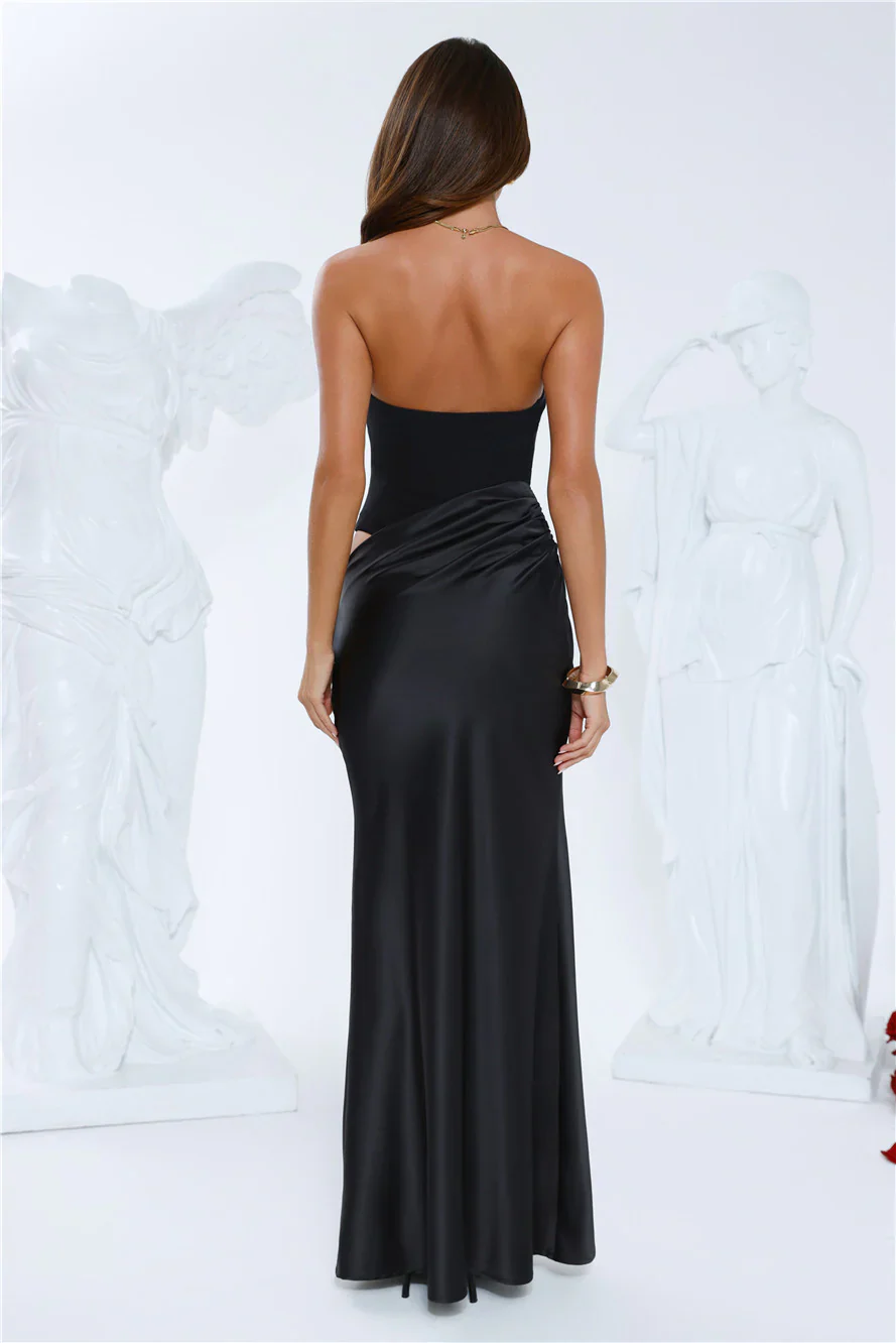 Elevated Simplicity Strapless Satin Maxi Dress Black