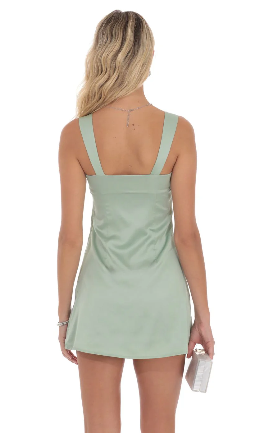 Satin Shift Dress in Sage