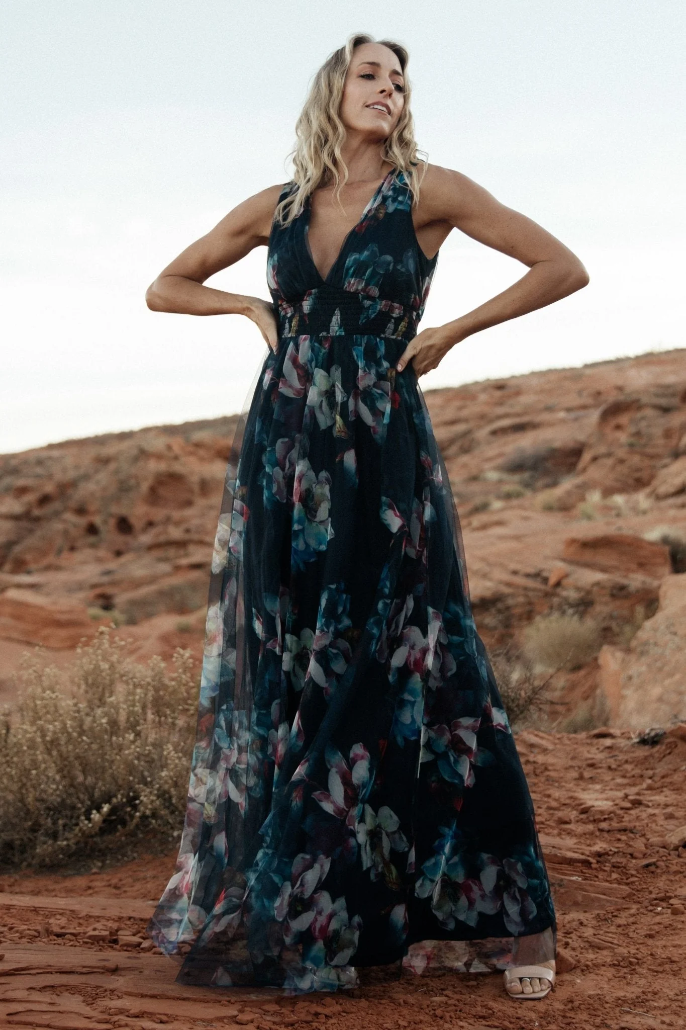 Kamila Tulle Maxi Dress | Navy Abstract Floral