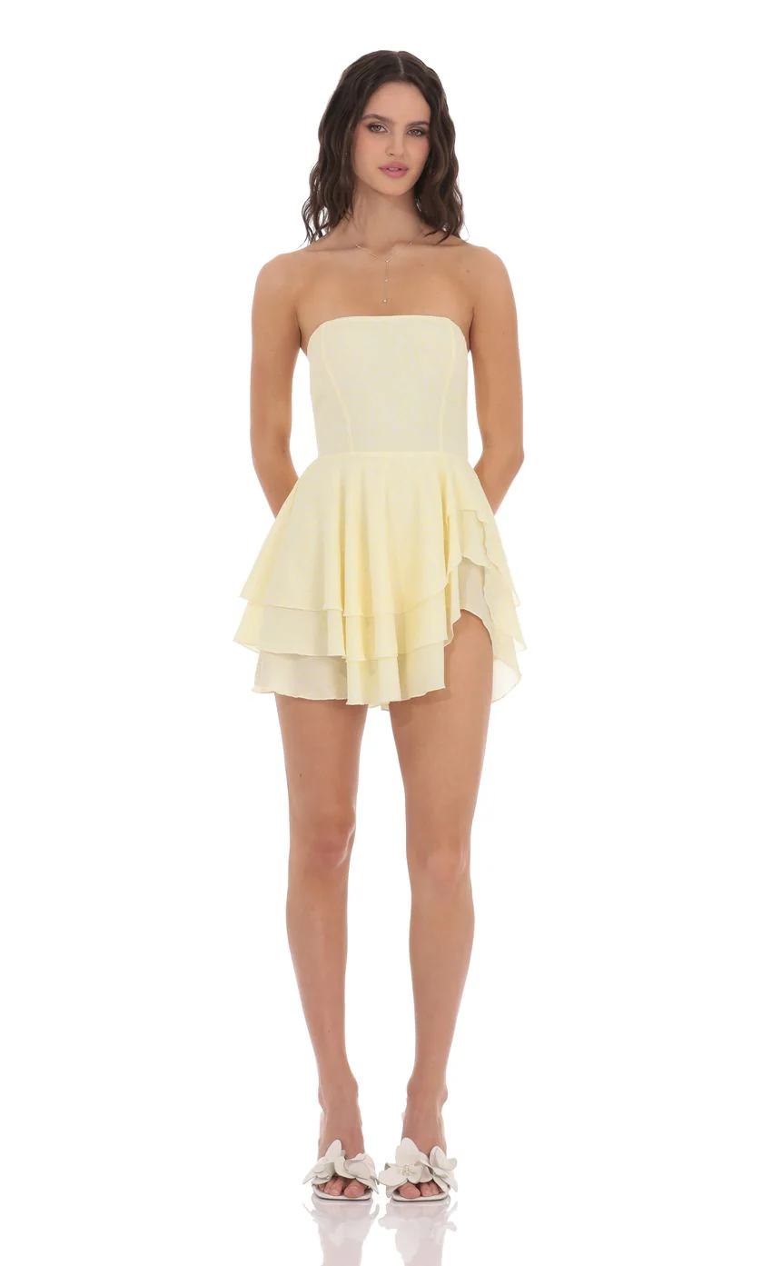 Strapless Asymmetrical Dress in Yellow