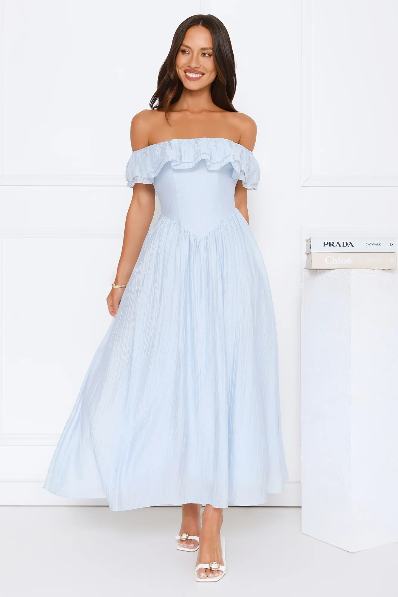 Twilight Sonata Off Shoulder Maxi Dress Blue