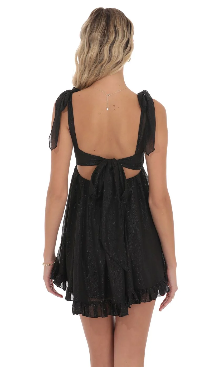 Shimmer Ruffle Babydoll Dress in Black