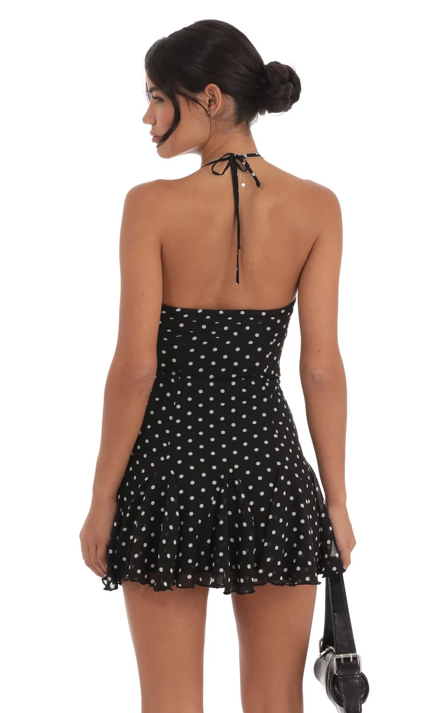 Halter Polka Dot Dress in Black