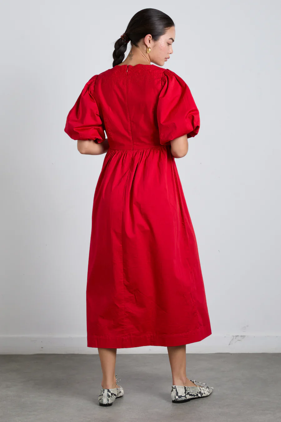 aria bow embroidered midi dress - red