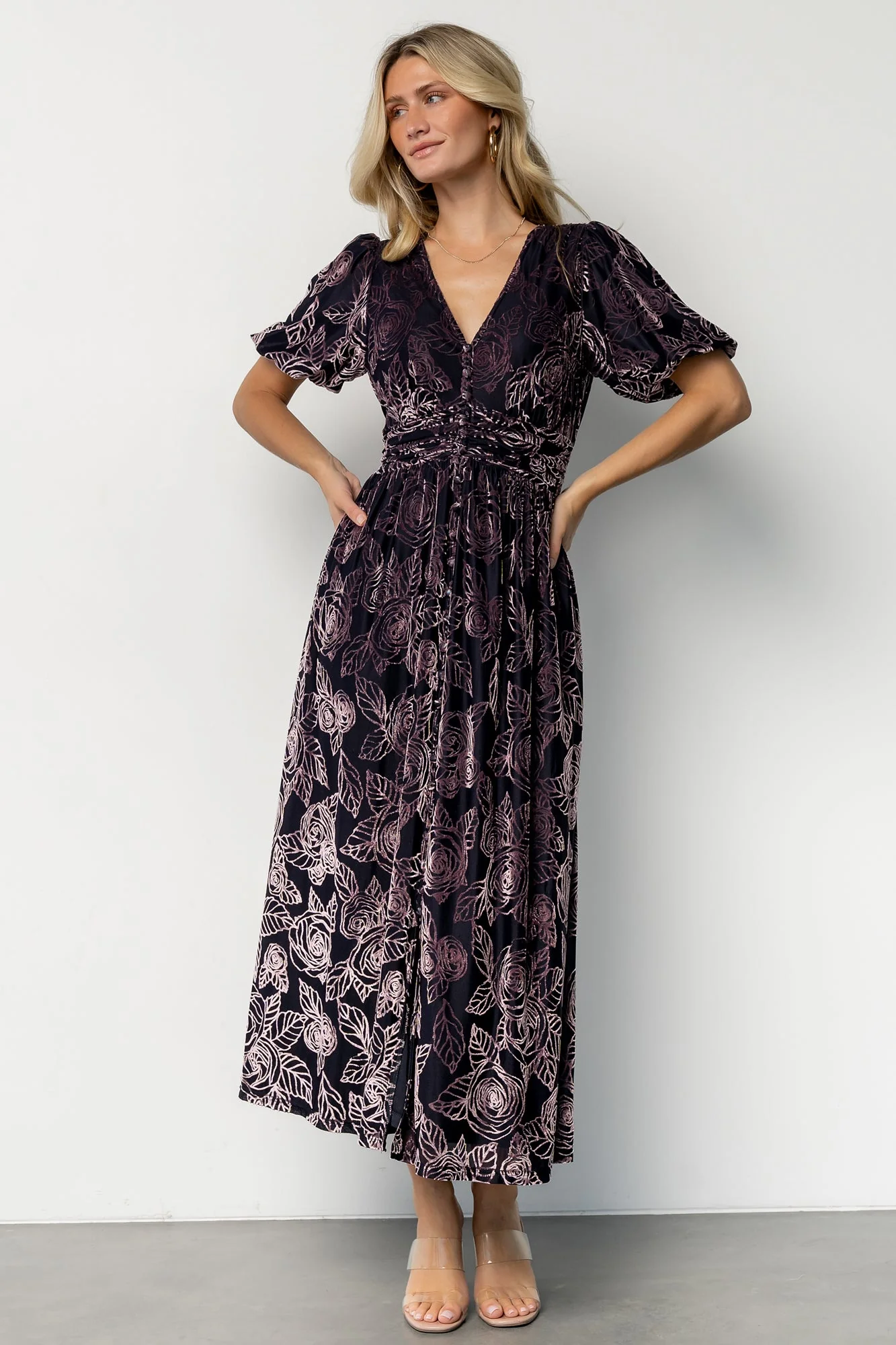 Dahlia Velvet Dress | Indigo + Purple Floral