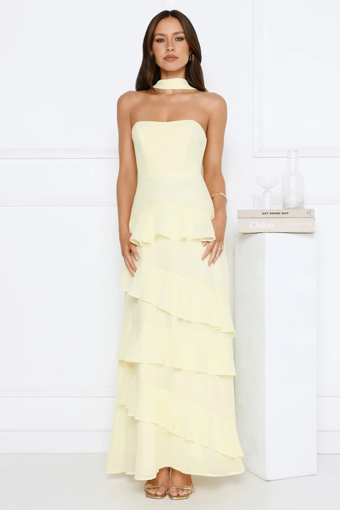 Sunset Reverie Strapless Maxi Dress Yellow