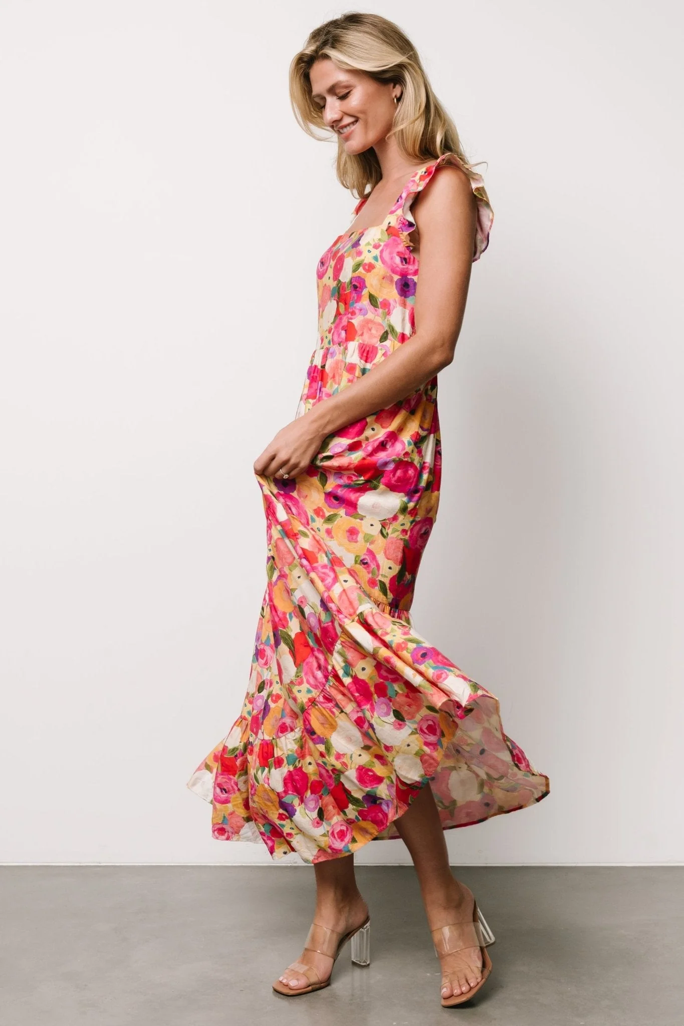 Ayla Tiered Maxi Dress | Pink Multi Floral