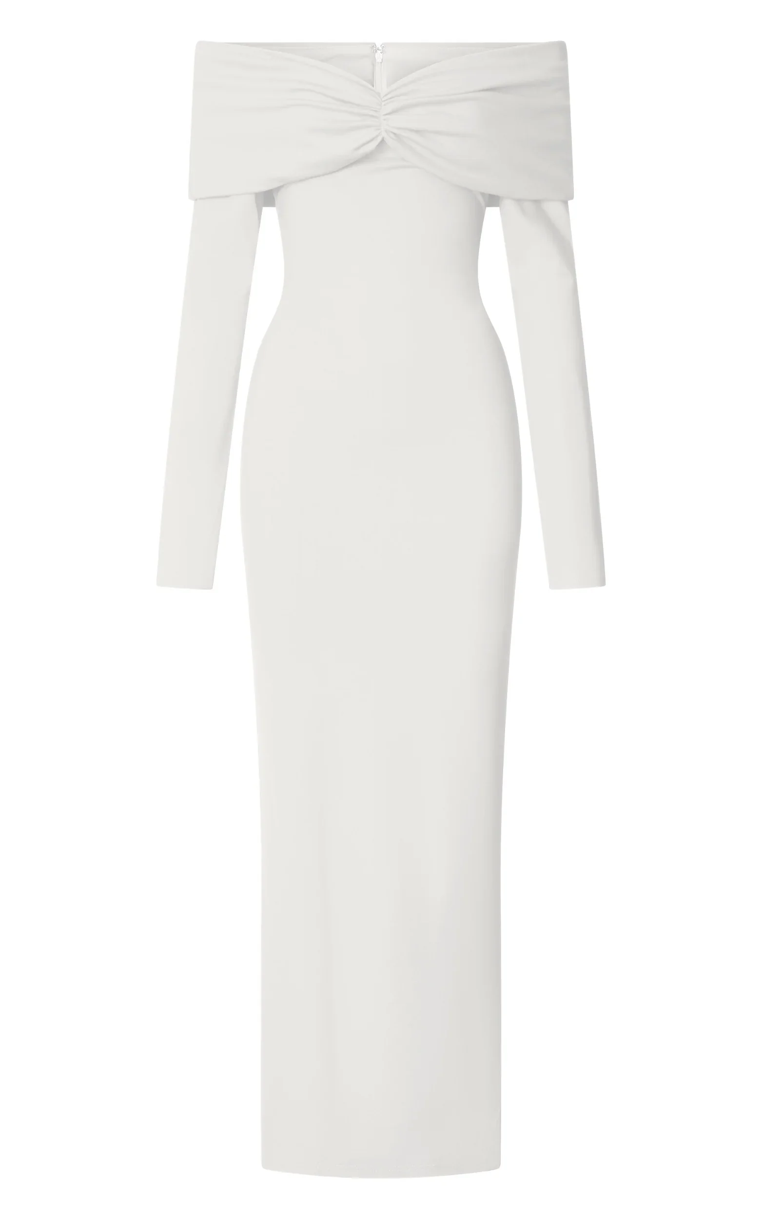 Rani Maxi Dress Off Shoulder Long Sleeve Bodycon Dress in Off White