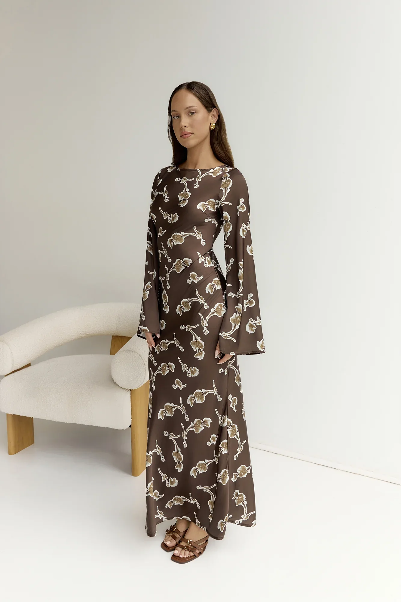 Angeline Long Sleeved Maxi Dress Brown