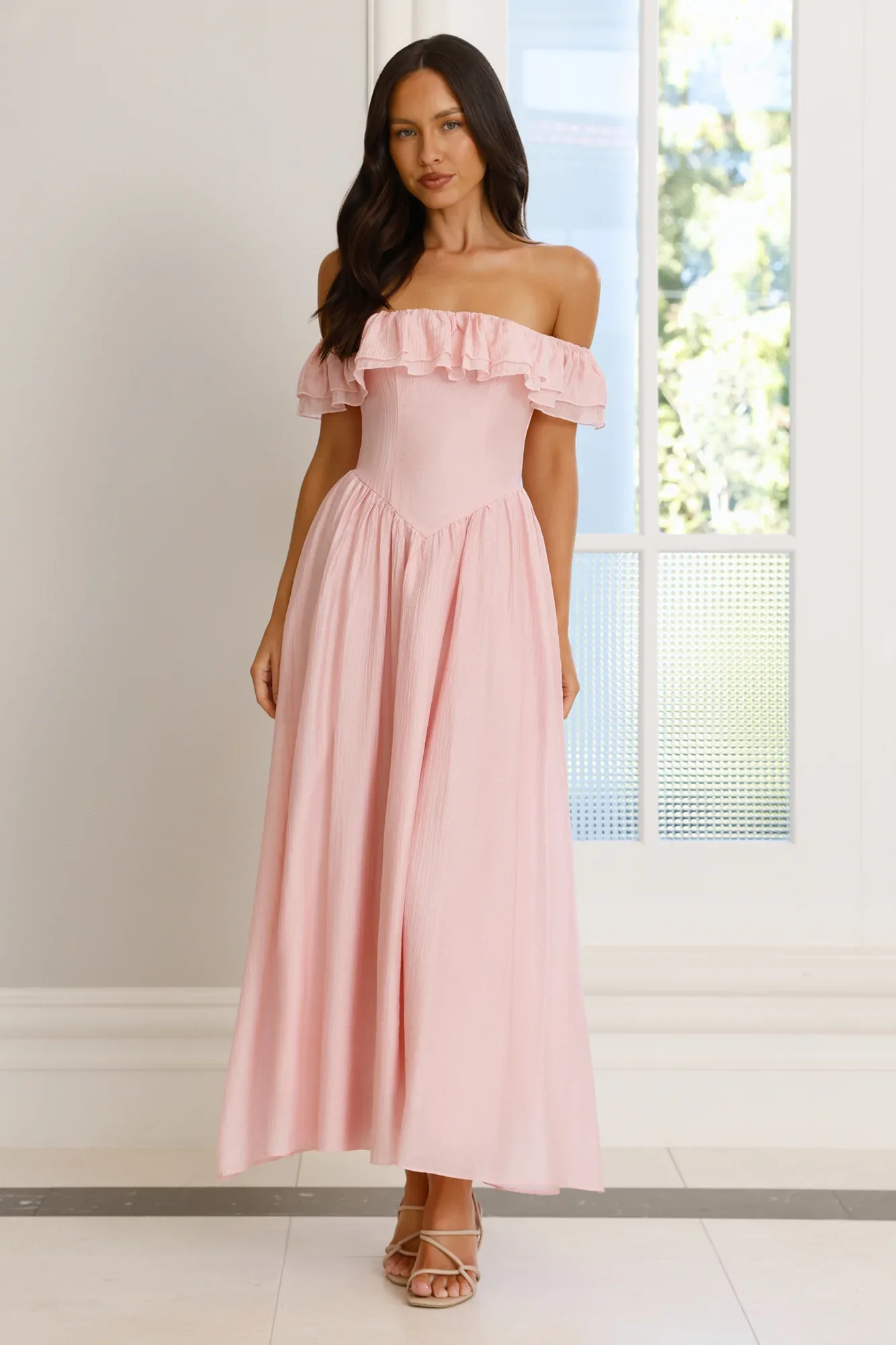 Twilight Sonata Off Shoulder Maxi Dress Pink