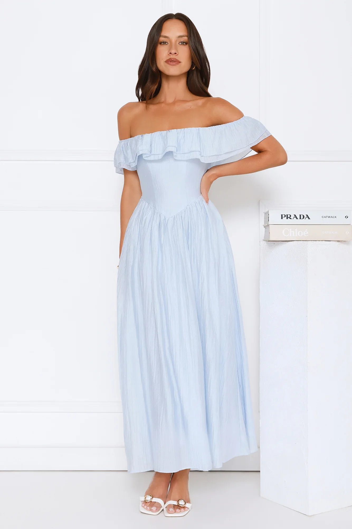 Twilight Sonata Off Shoulder Maxi Dress Blue