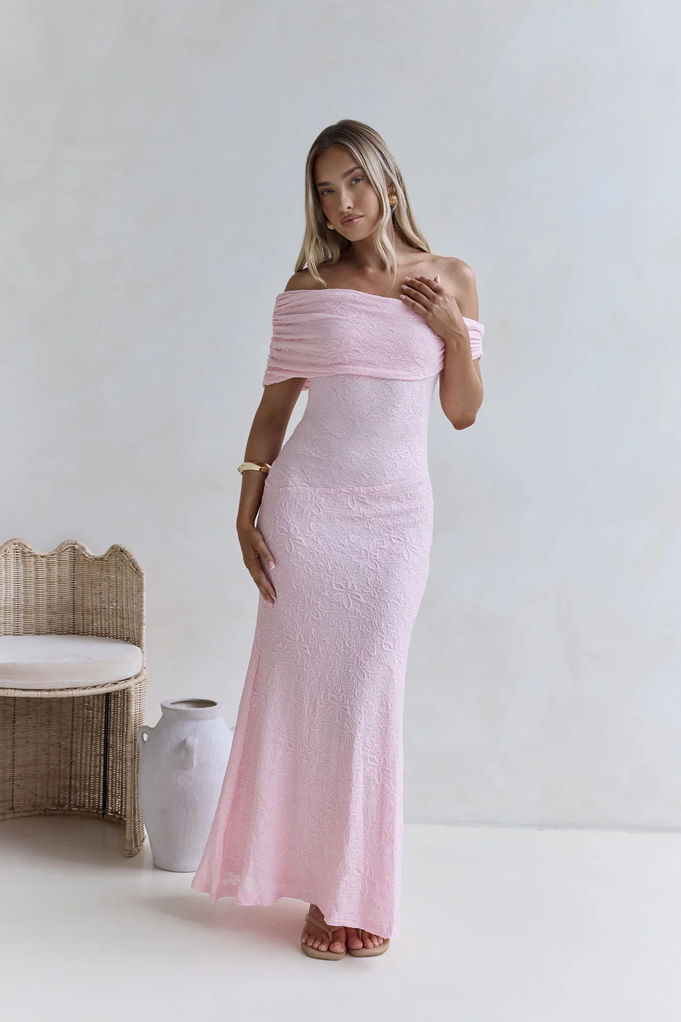 Sea And Selfies Off Shoulder Maxi Dress Pink