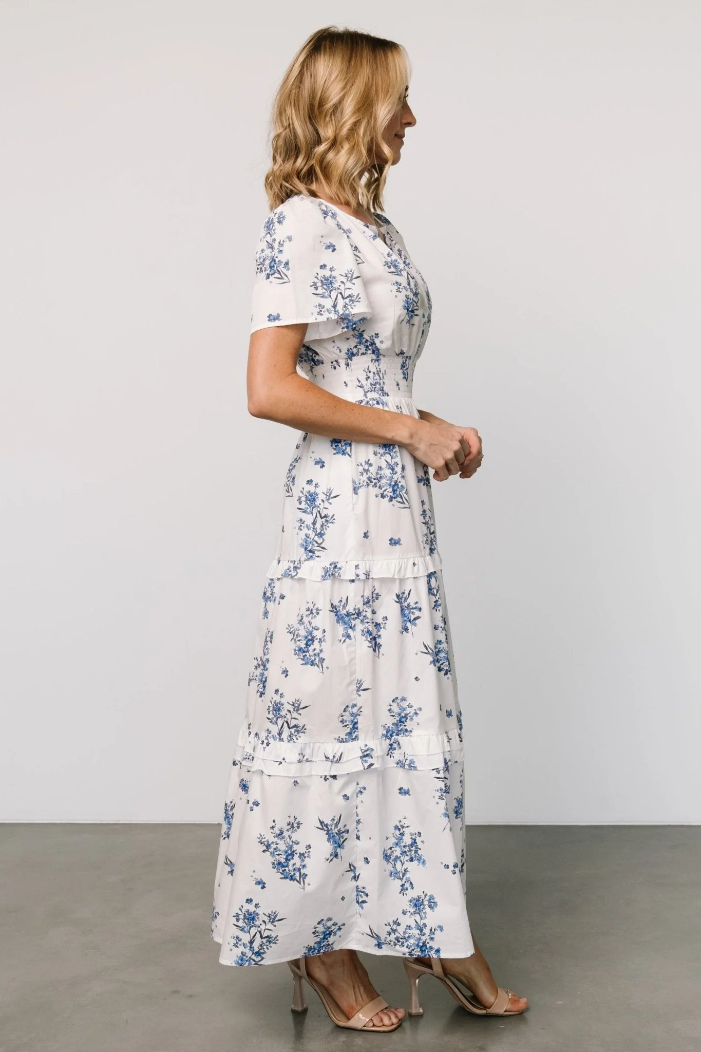 Kiana Poplin Maxi Dress | Off White + Blue