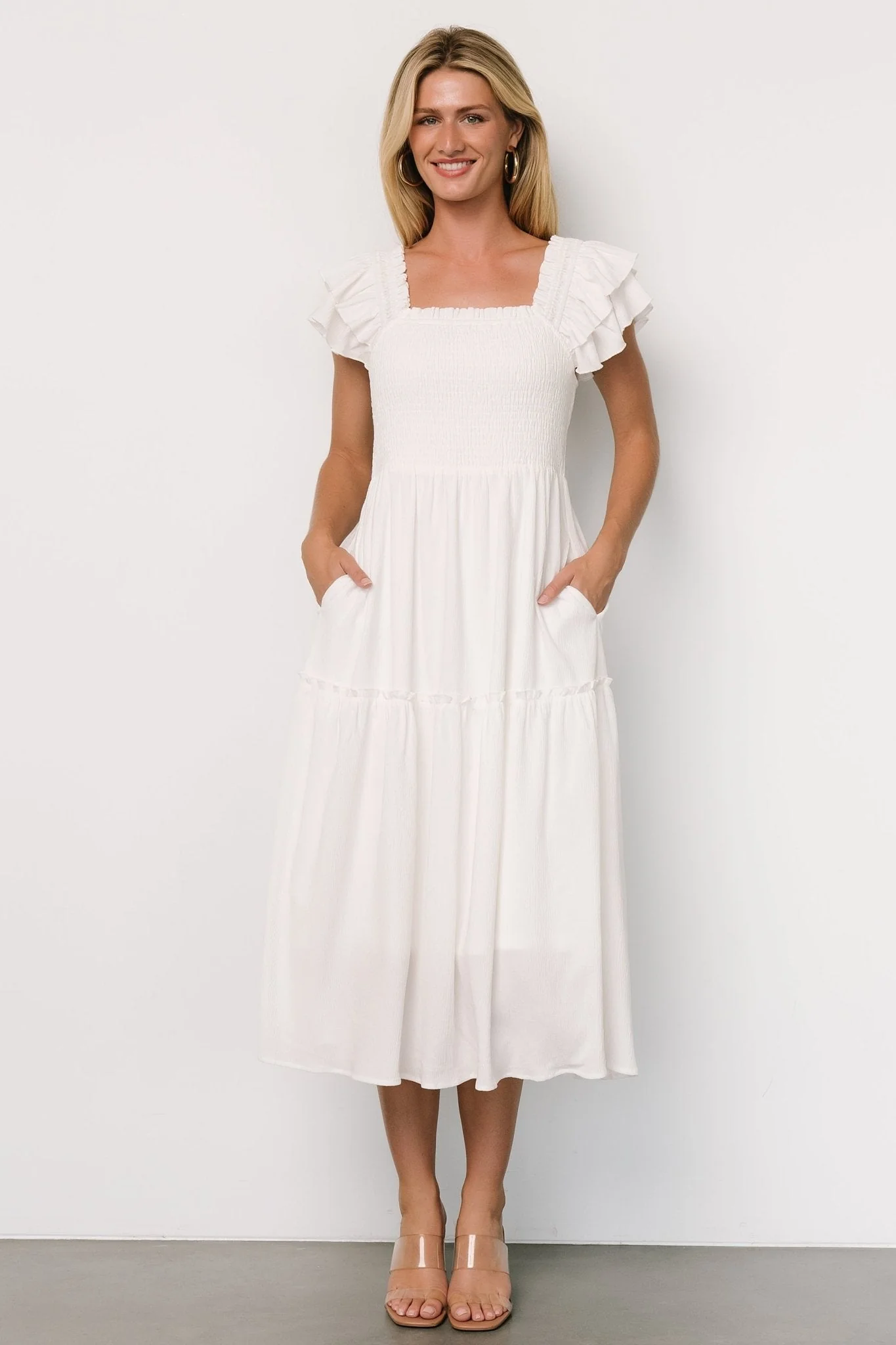 Jacie Smocked Midi Dress | White