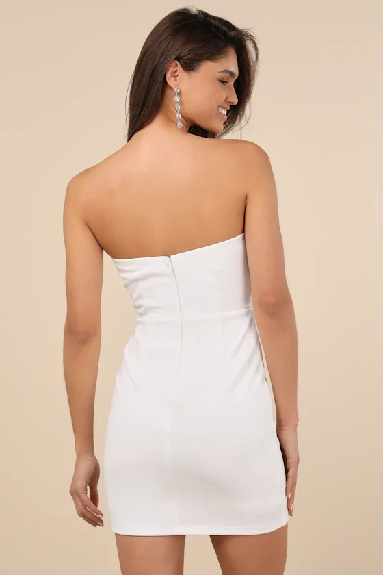 Dramatic Intent White Strapless Corset Bodycon Mini Dress