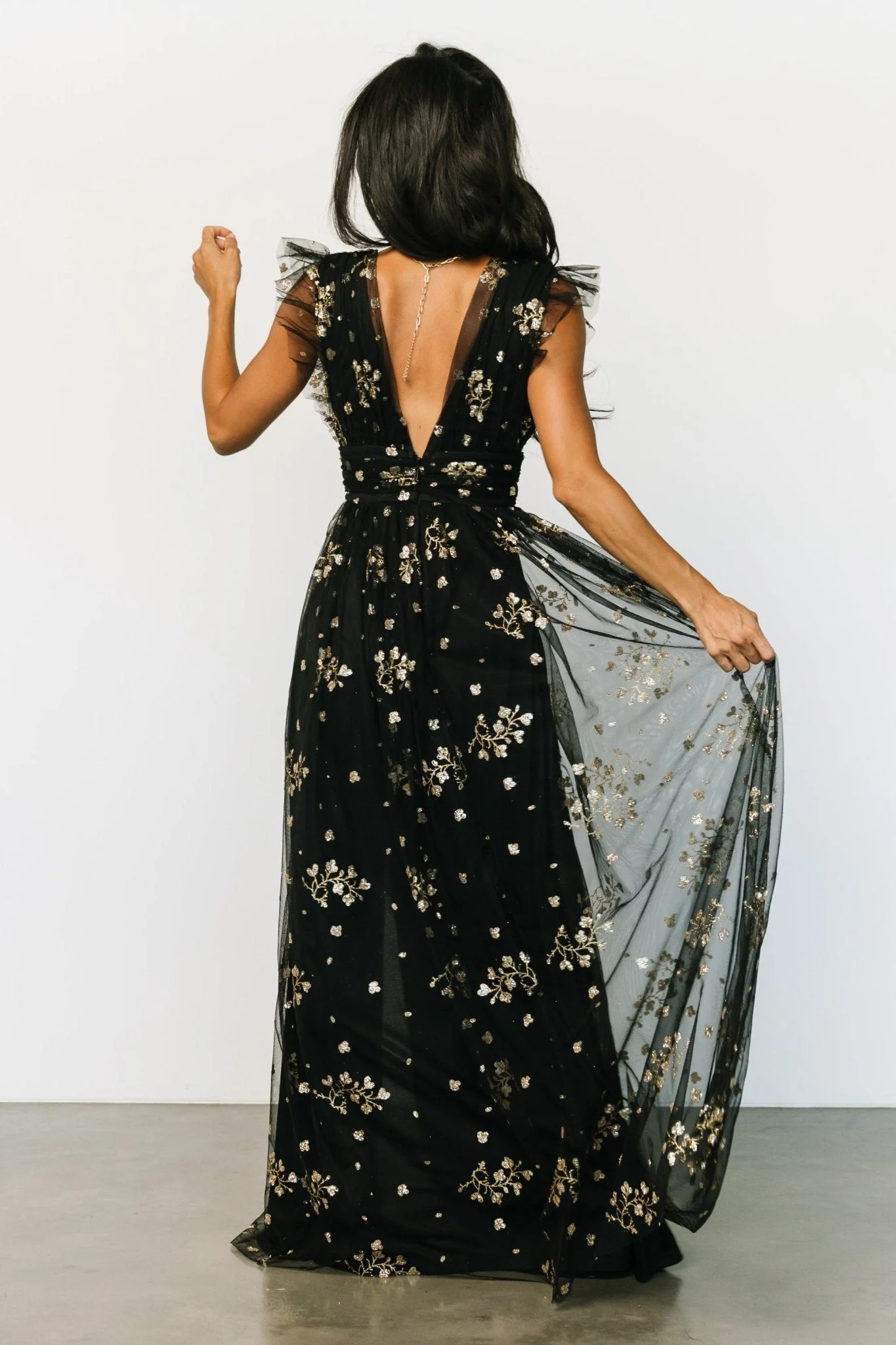 Natalia Floral Embellished Maxi Dress | Black + Gold