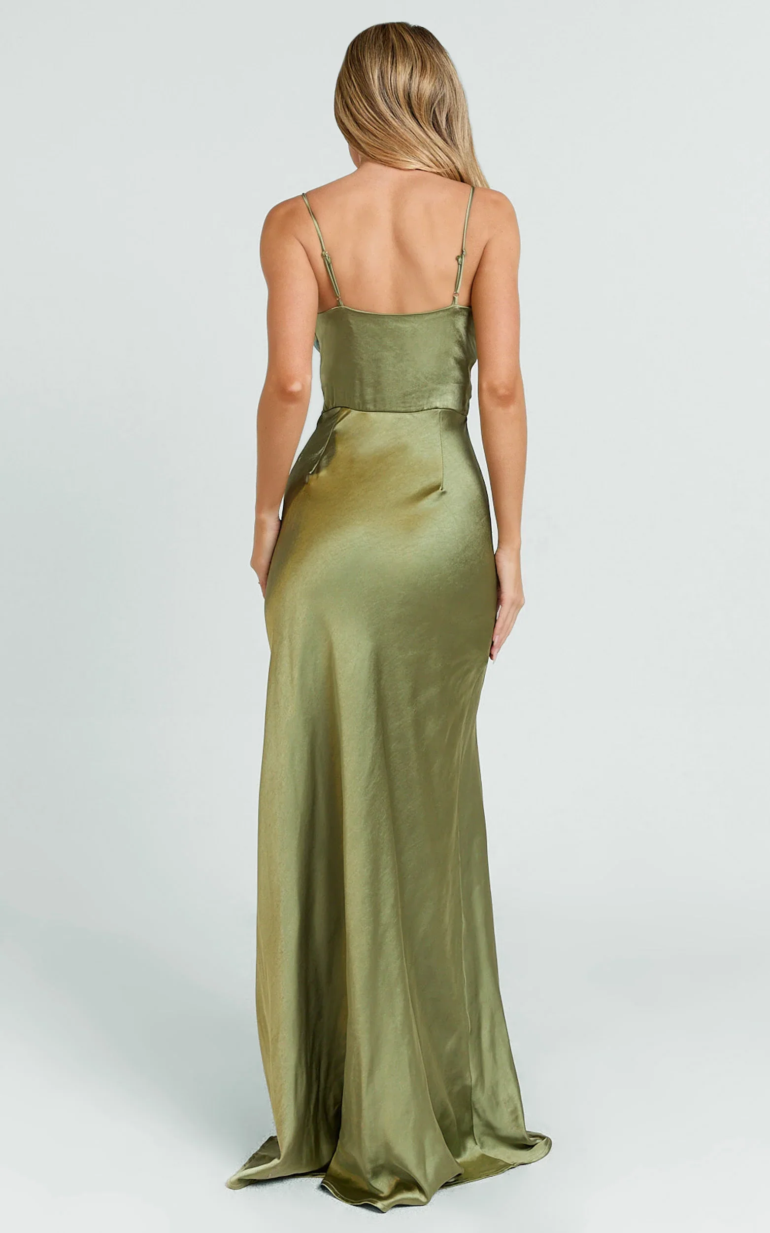 Quincy Maxi Dress Satin Slip Dress in Olive