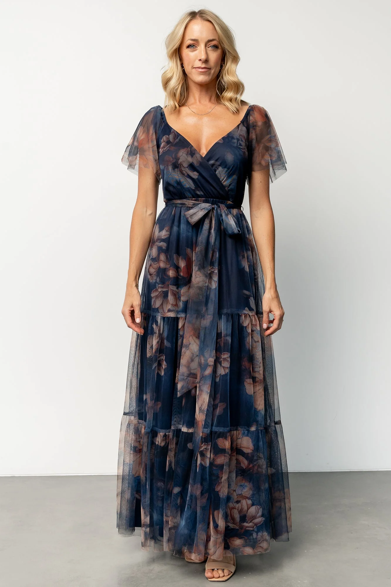Nicola Tulle Maxi Dress | Dark Blue Floral