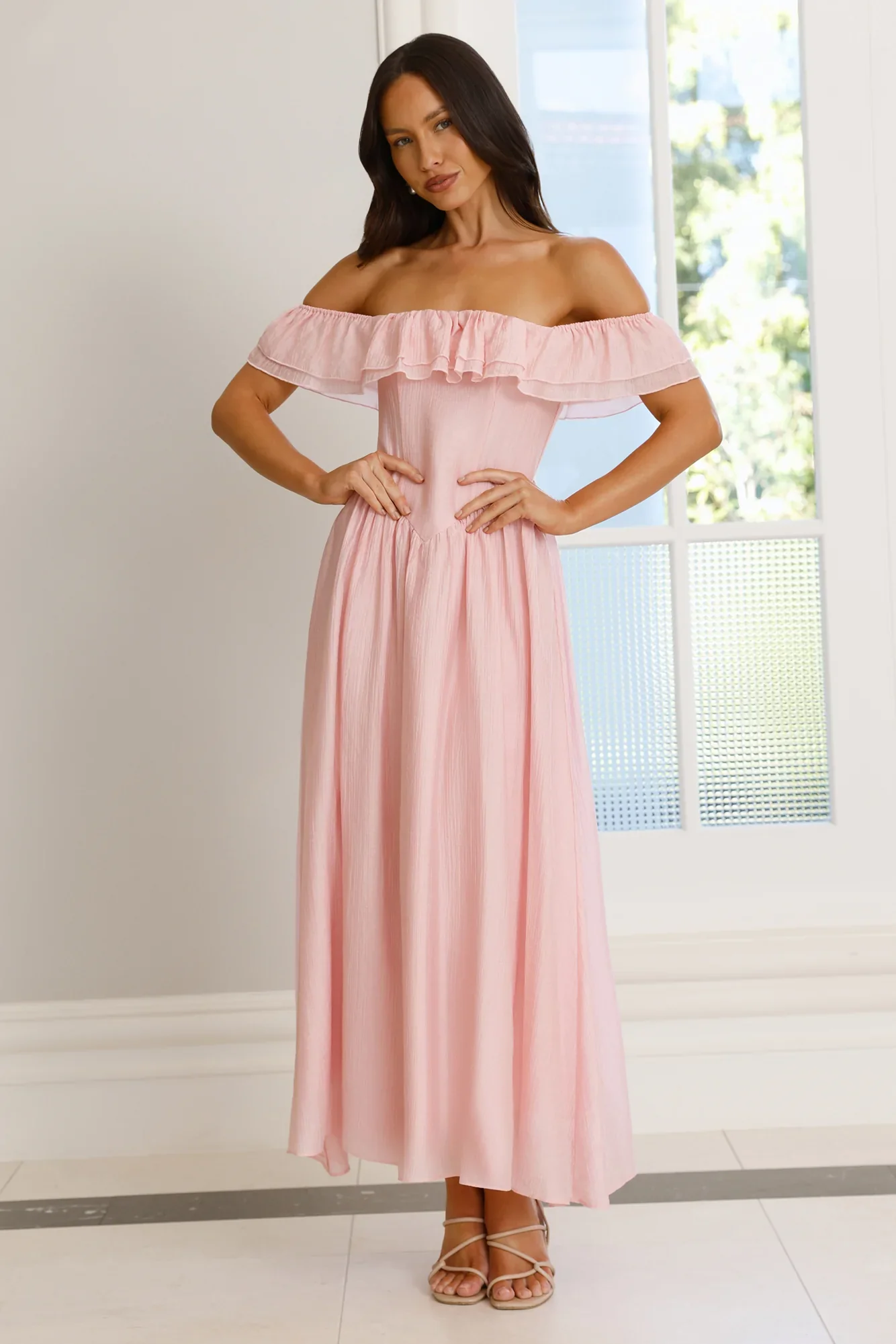 Twilight Sonata Off Shoulder Maxi Dress Pink