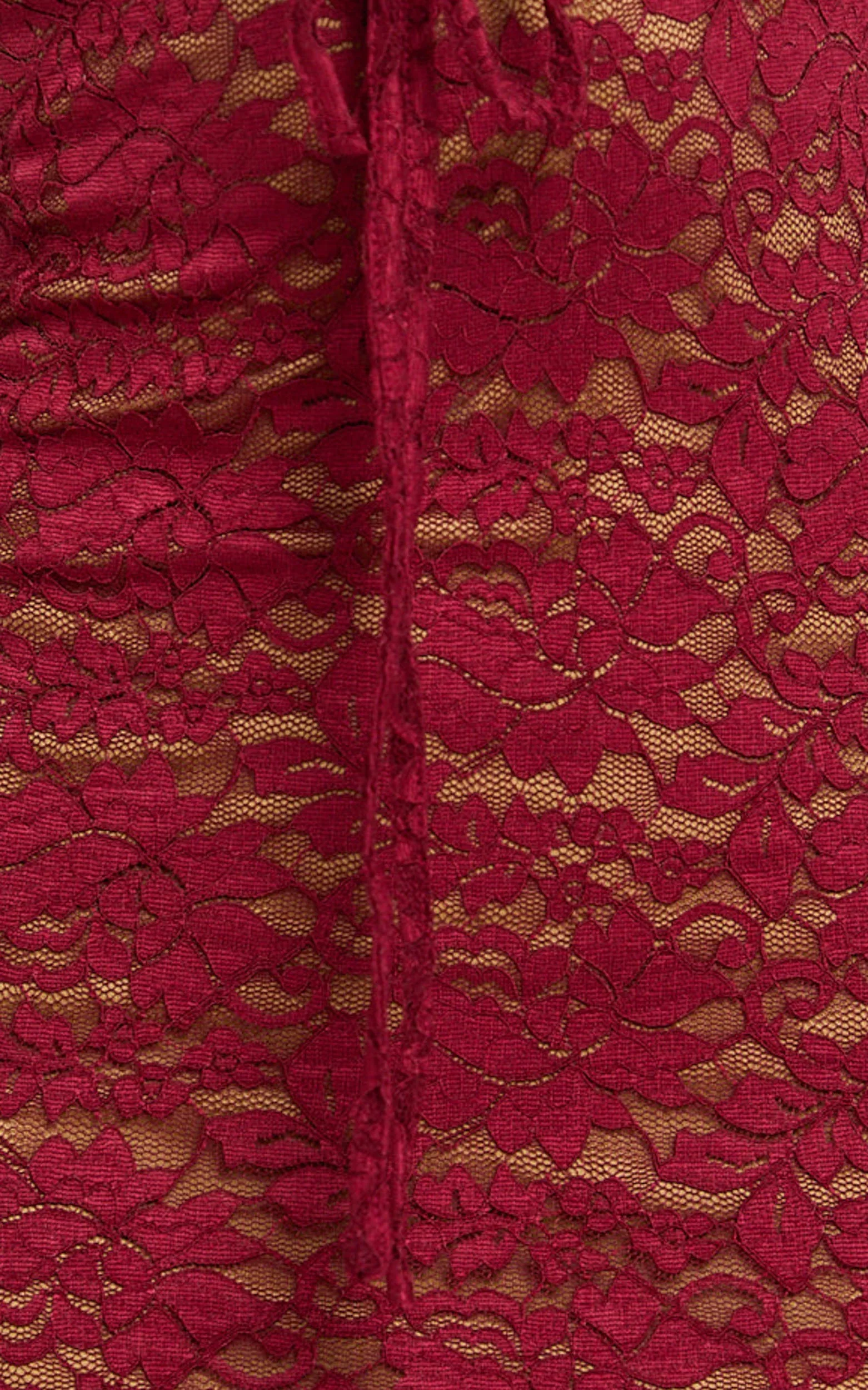 Collette Midi Dress Ruched Bust Wide Strap Detail Lace Midi Dress in Wine