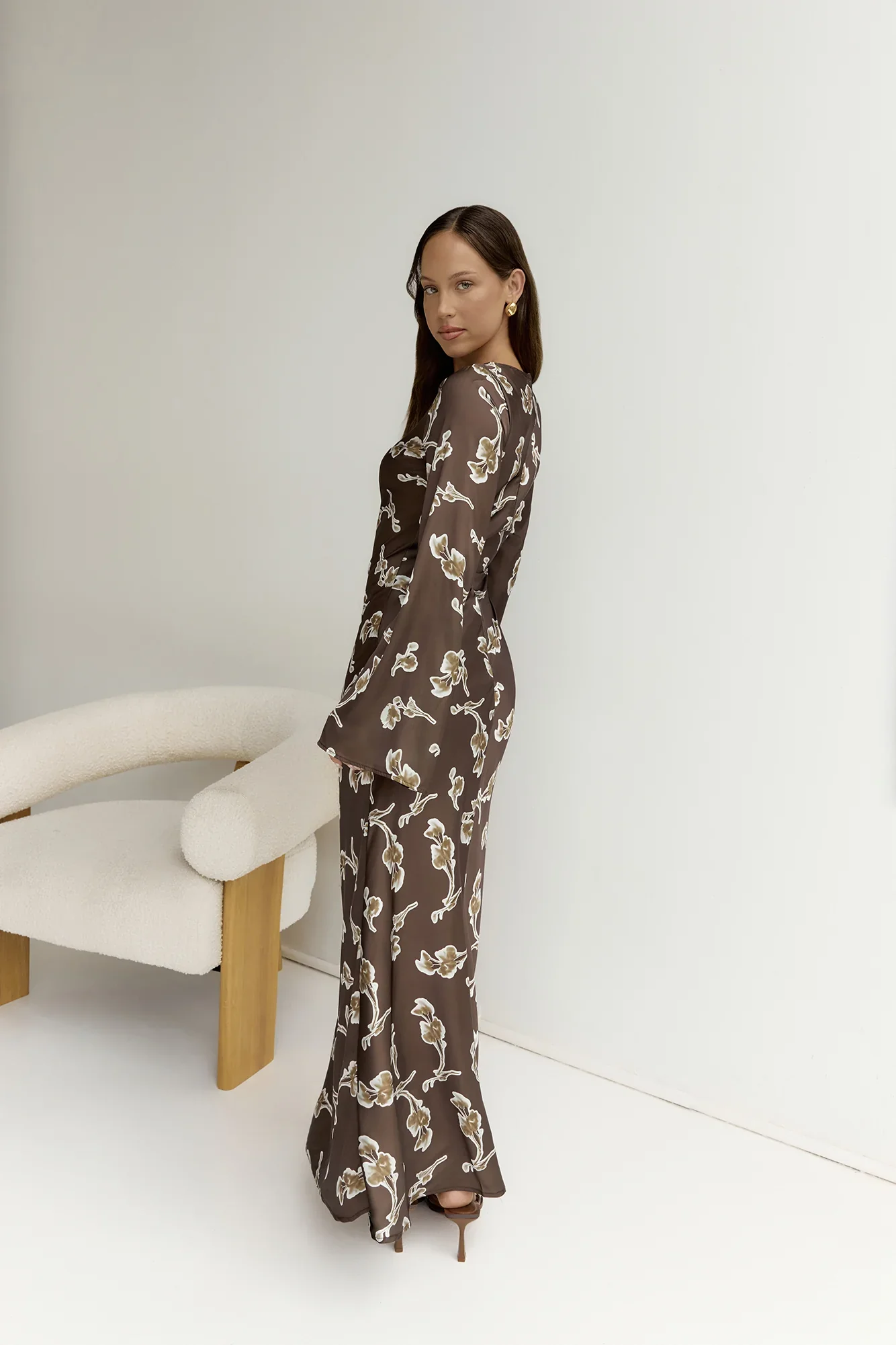 Angeline Long Sleeved Maxi Dress Brown