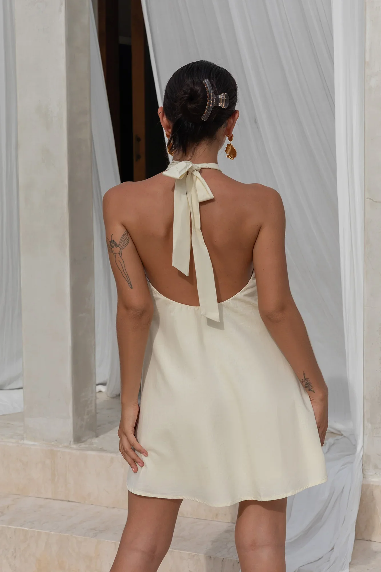 Coconut Sips Halter Mini Dress Yellow