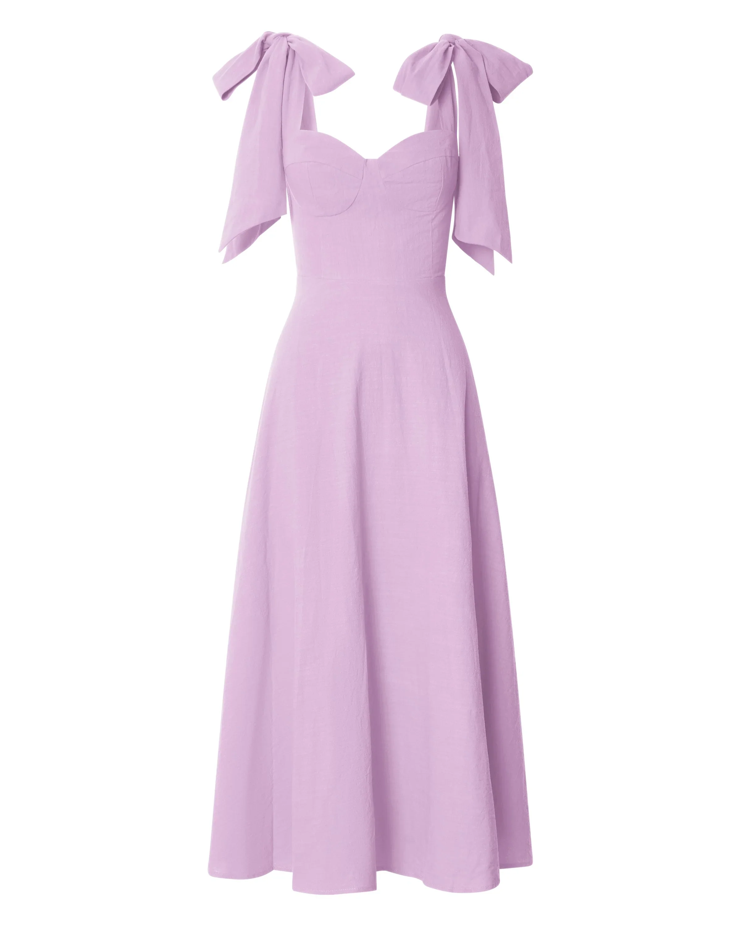 Tymia Midi Dress Shoulder Tie Bustier Shirred Back A Line in Lavender