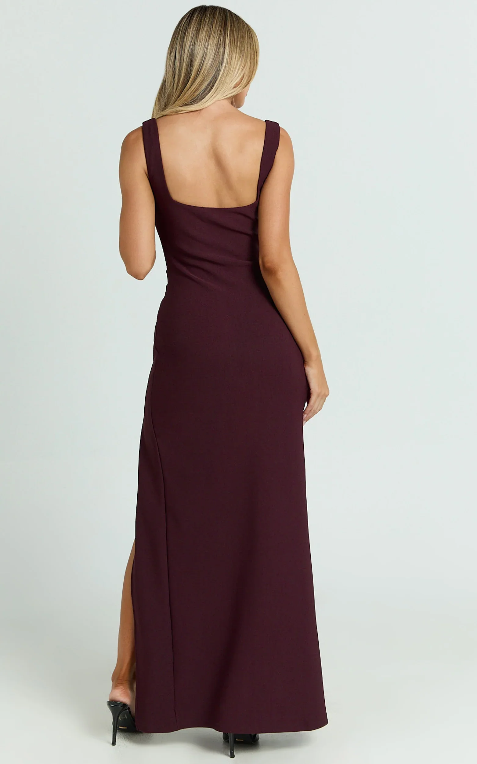Thelma Maxi Dress Square Neck Bodycon Dress in Wine