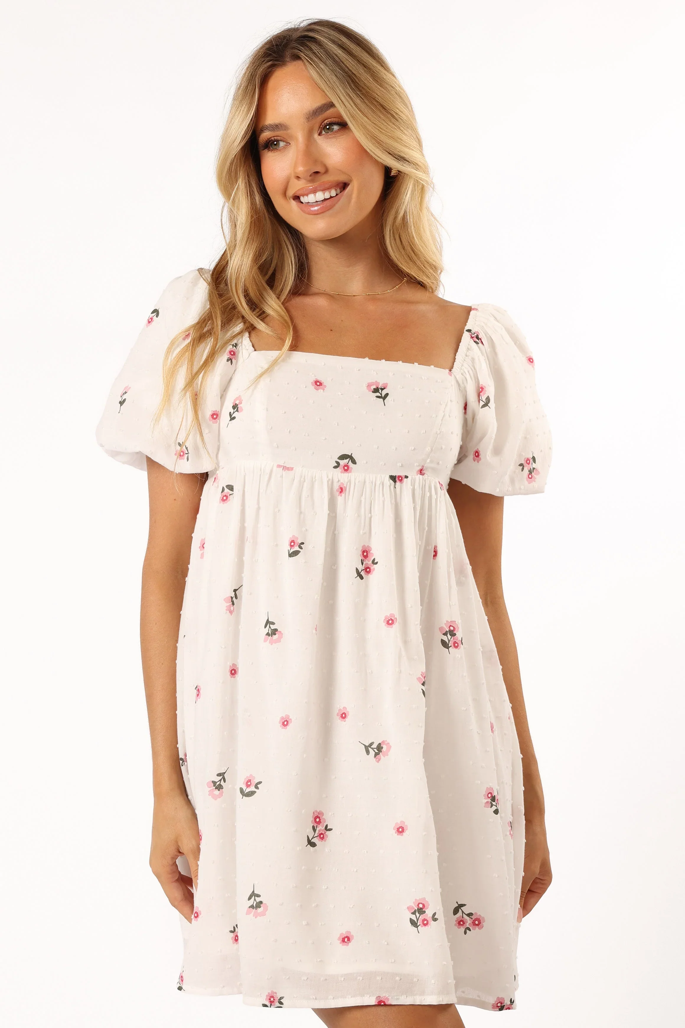 Tegan Mini Dress - White Pink Floral