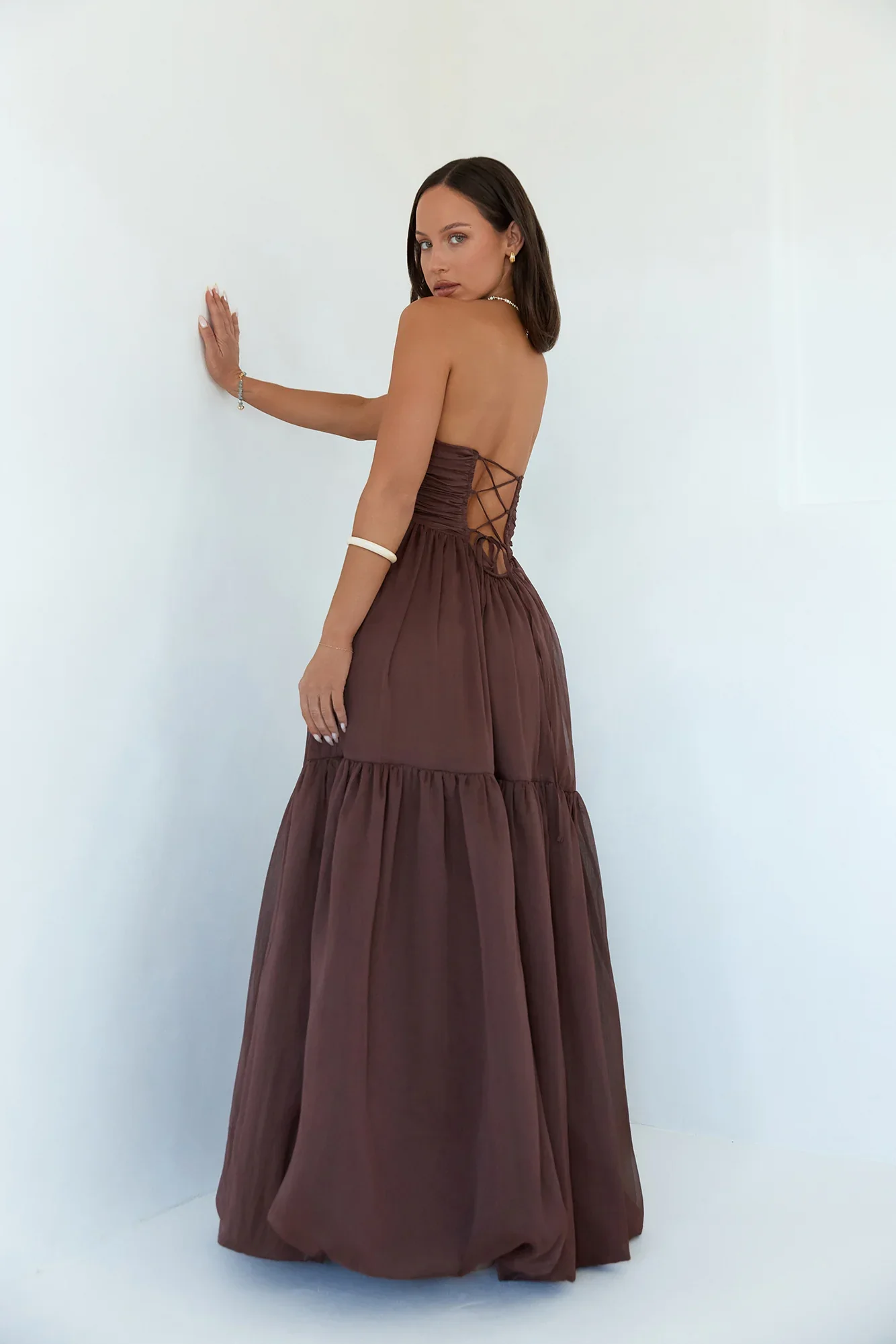 Unforgettable Style Strapless Maxi Dress Brown
