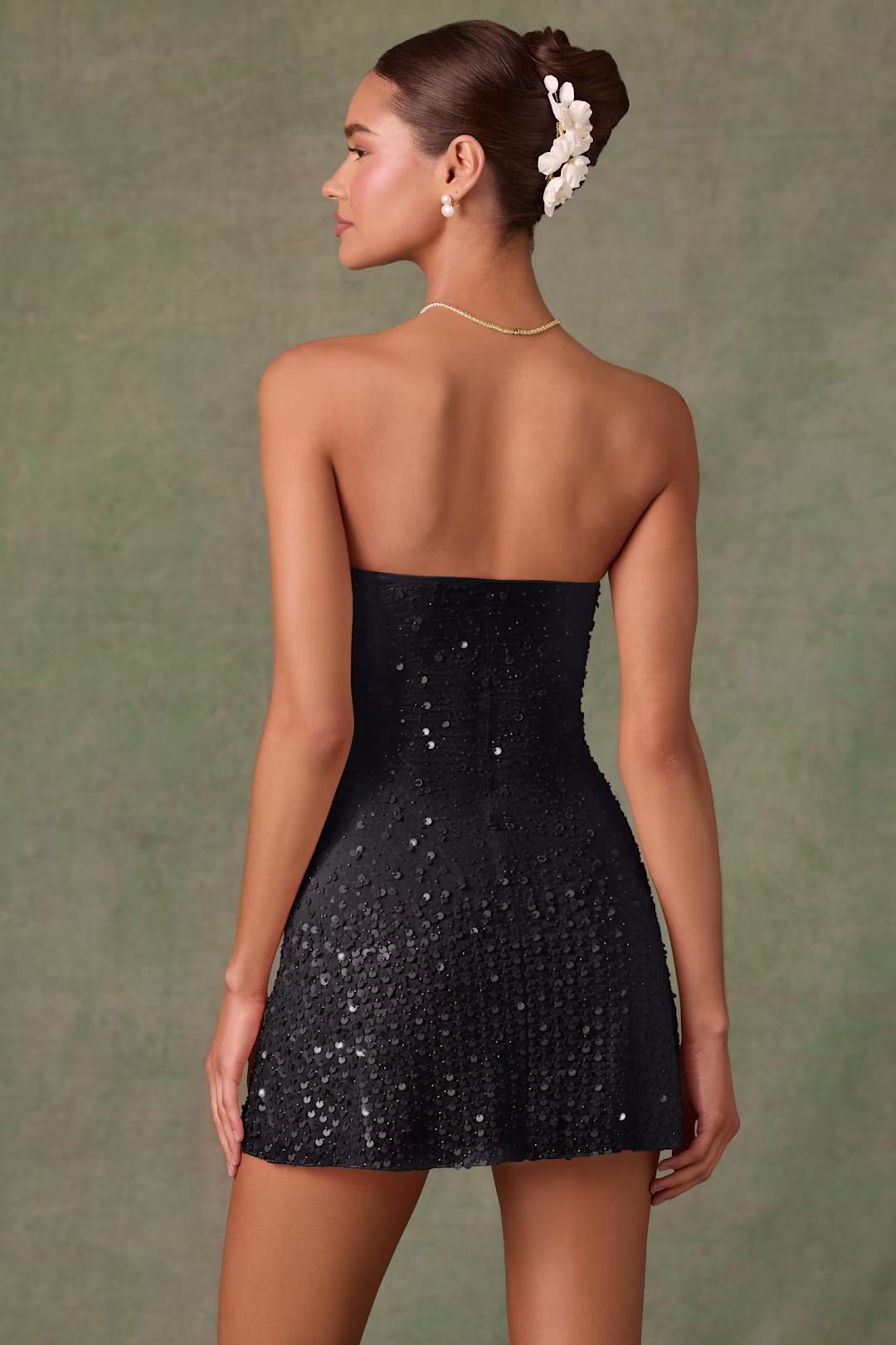 Embellished Sweetheart-Neck A-Line Mini Dress in Black