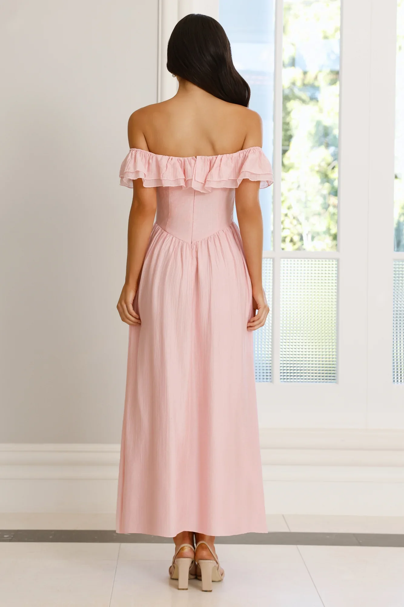 Twilight Sonata Off Shoulder Maxi Dress Pink