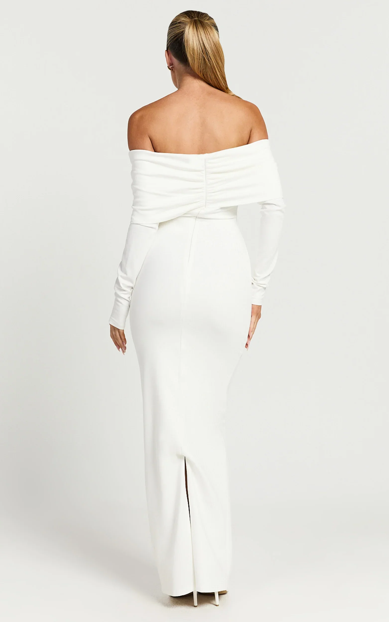 Rani Maxi Dress Off Shoulder Long Sleeve Bodycon Dress in Off White