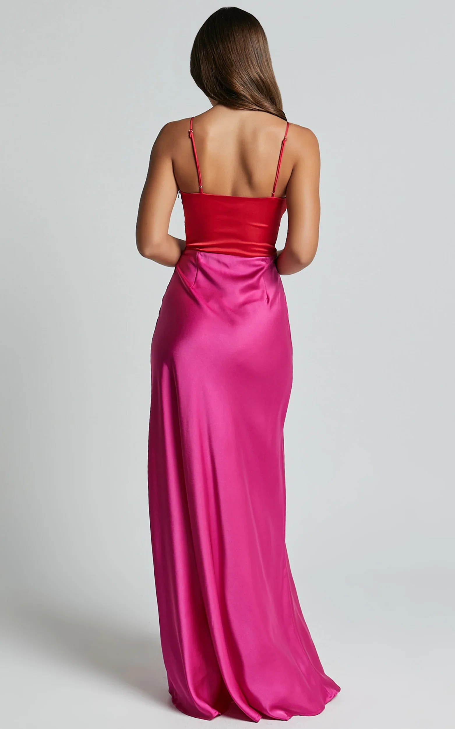 Quincy Maxi Dress Satin Slip Dress in Pink/Red