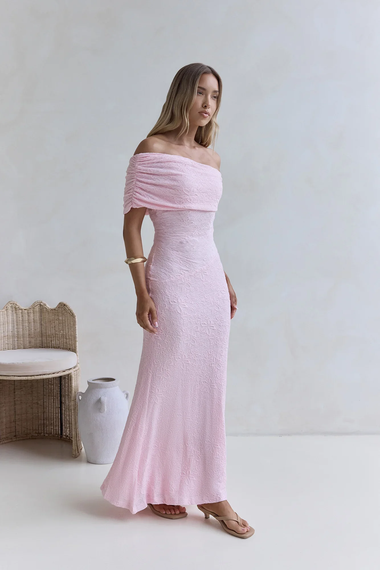 Sea And Selfies Off Shoulder Maxi Dress Pink