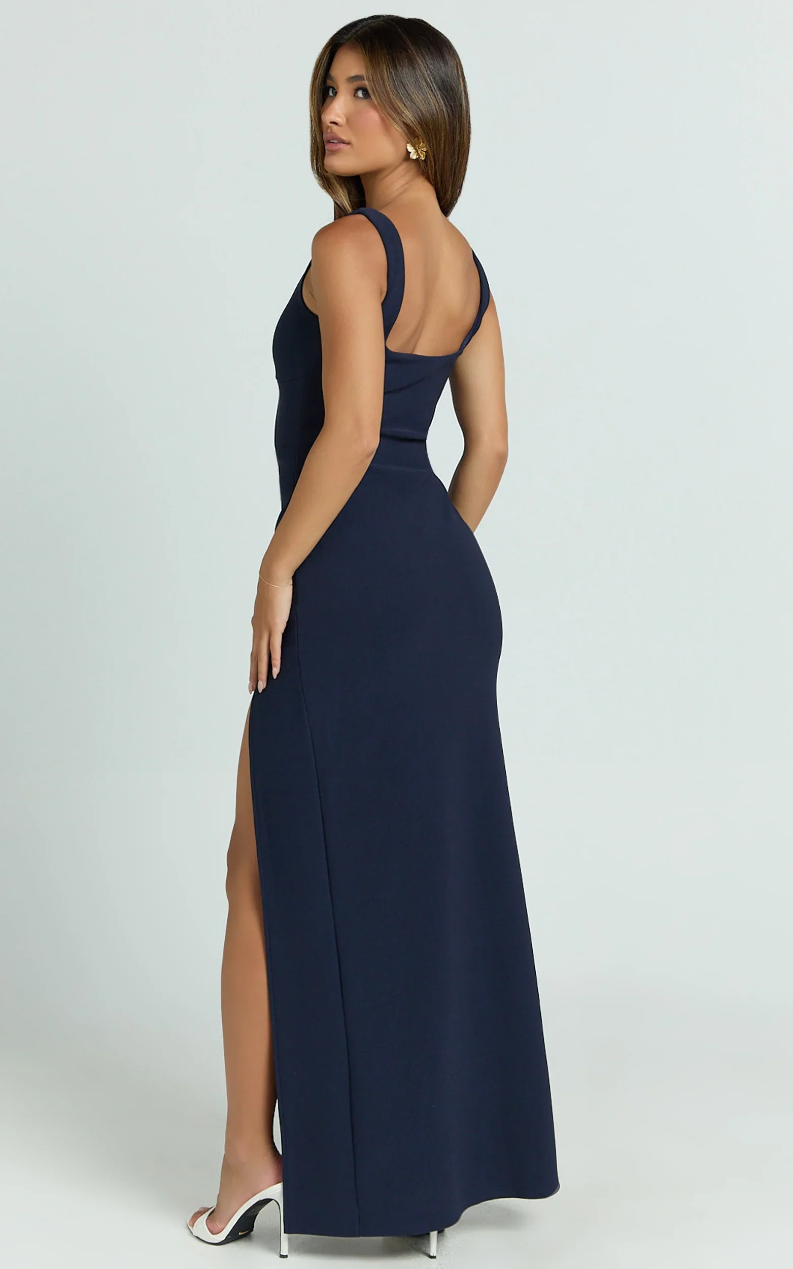 Thelma Maxi Dress Square Neck Bodycon Dress in Navy