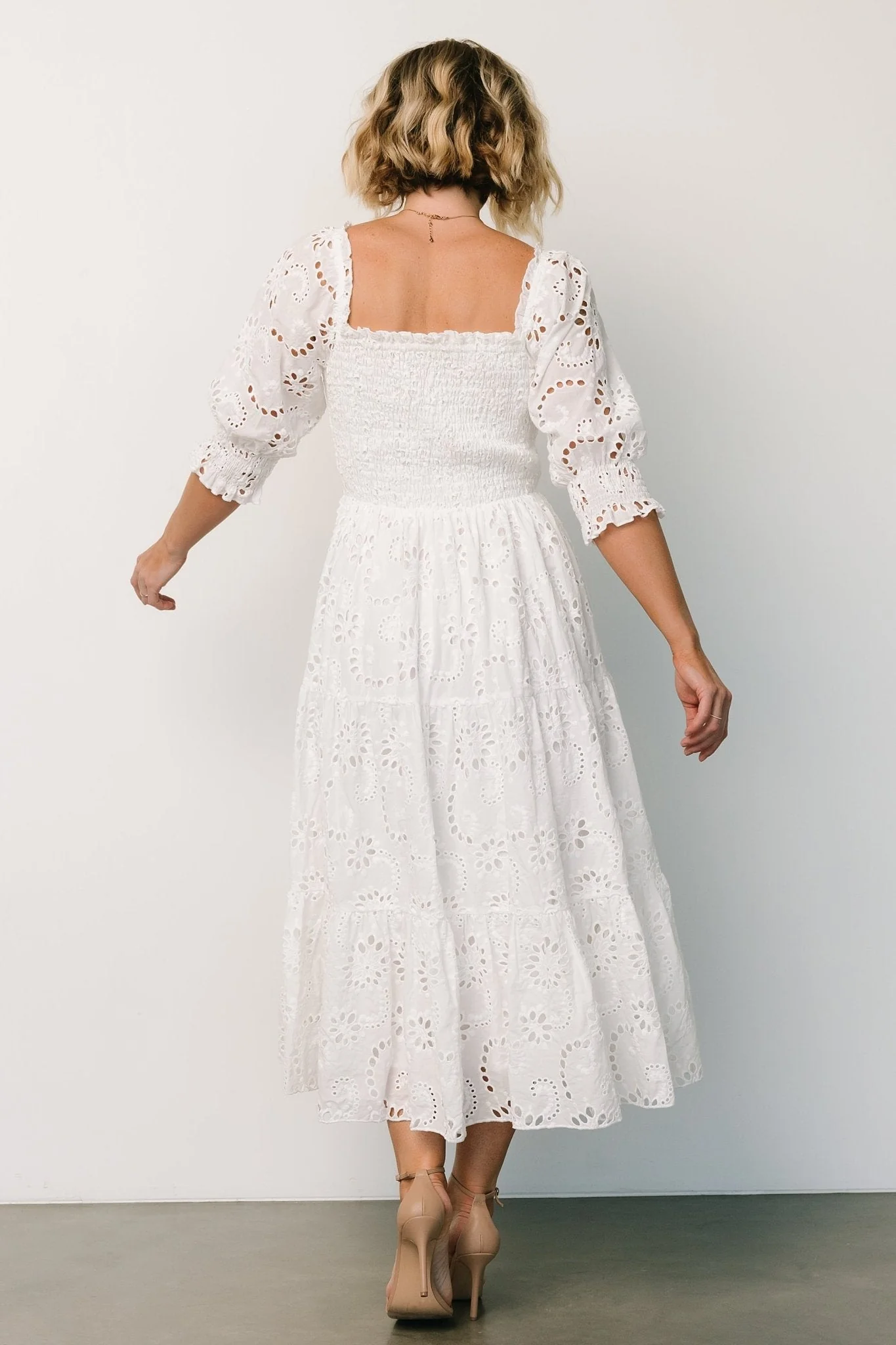 Ella Eyelet Midi Dress | White