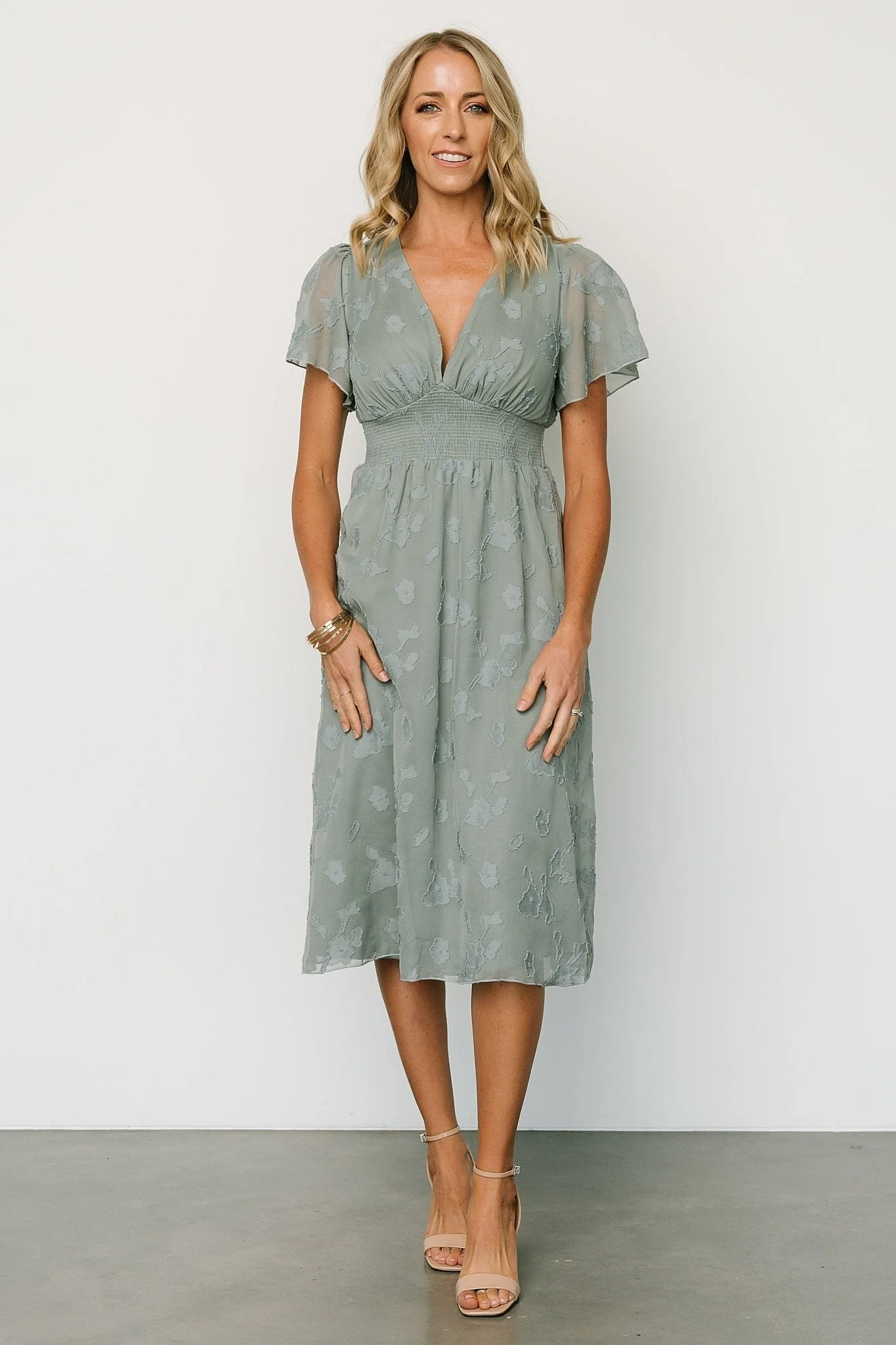 June Smocked Midi Dress | Eucalyptus