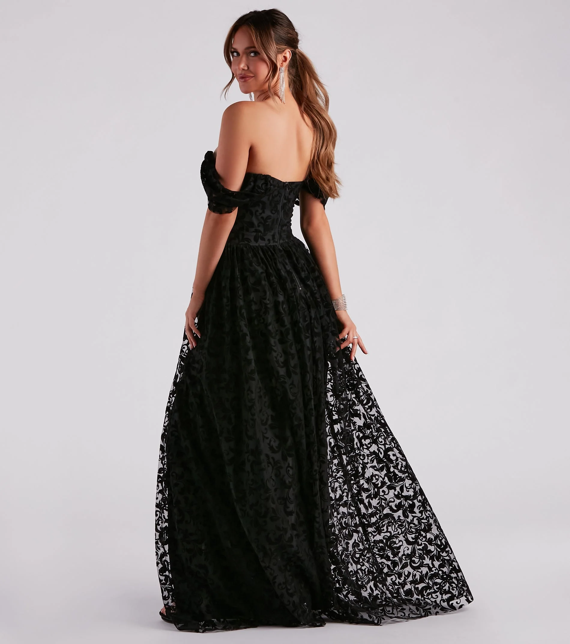Nyra Formal Flocked Velvet A-Line Dress
