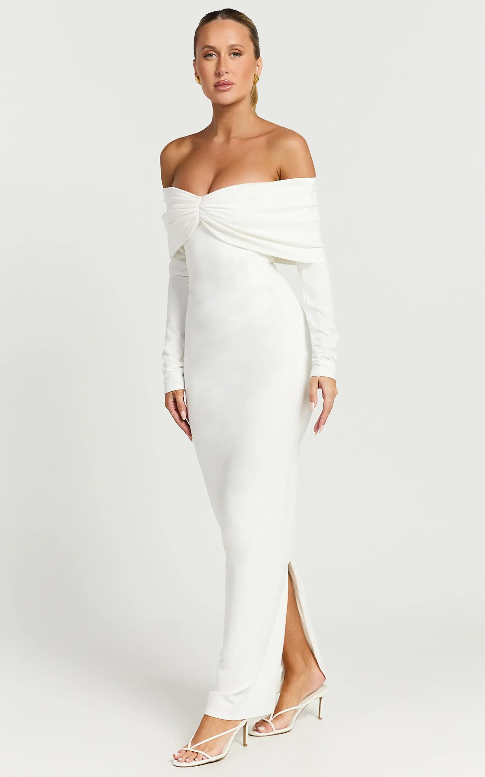 Rani Maxi Dress Off Shoulder Long Sleeve Bodycon Dress in Off White