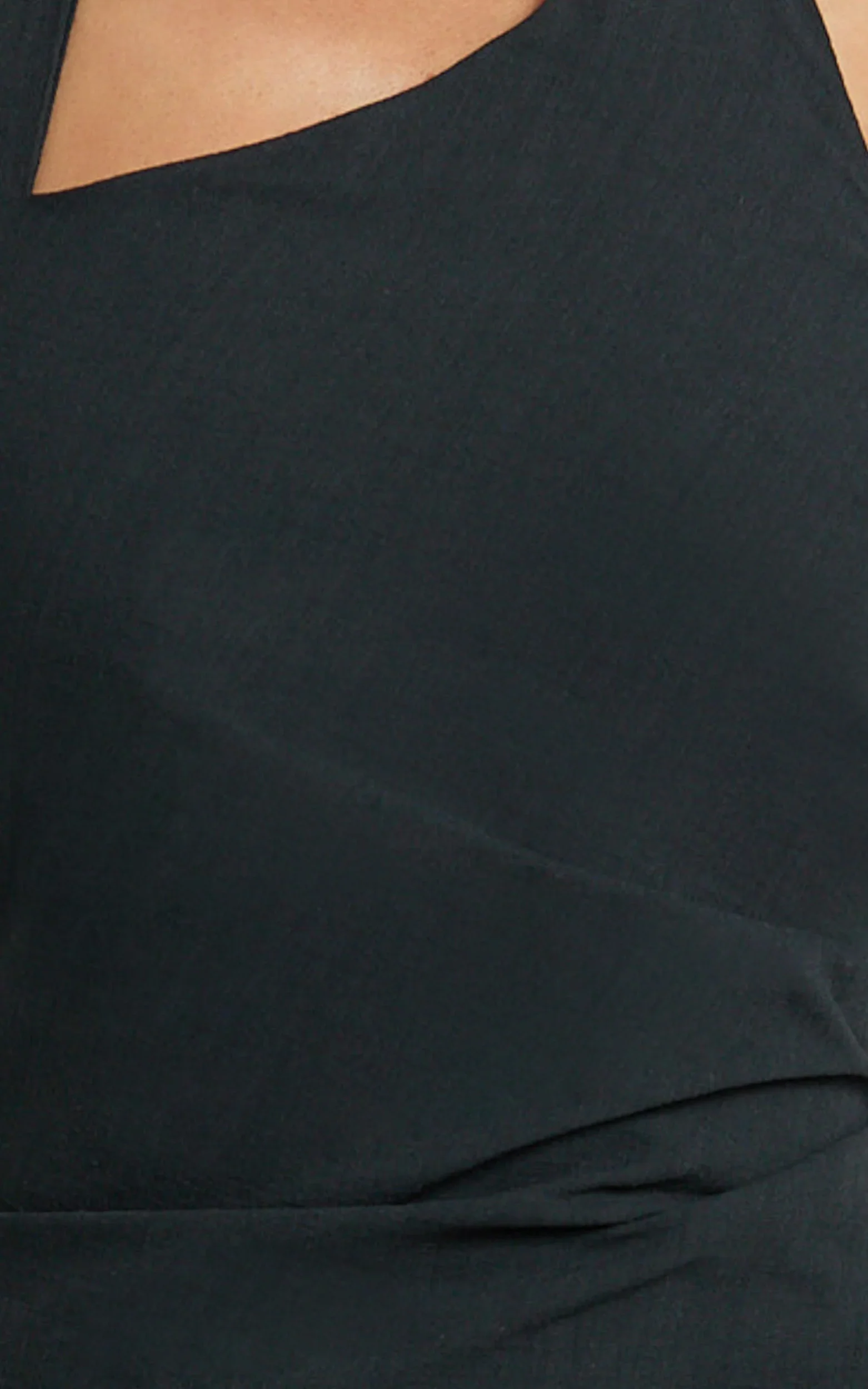 Lindley Midi Dress Halter Neck Linen Look Dress in Black