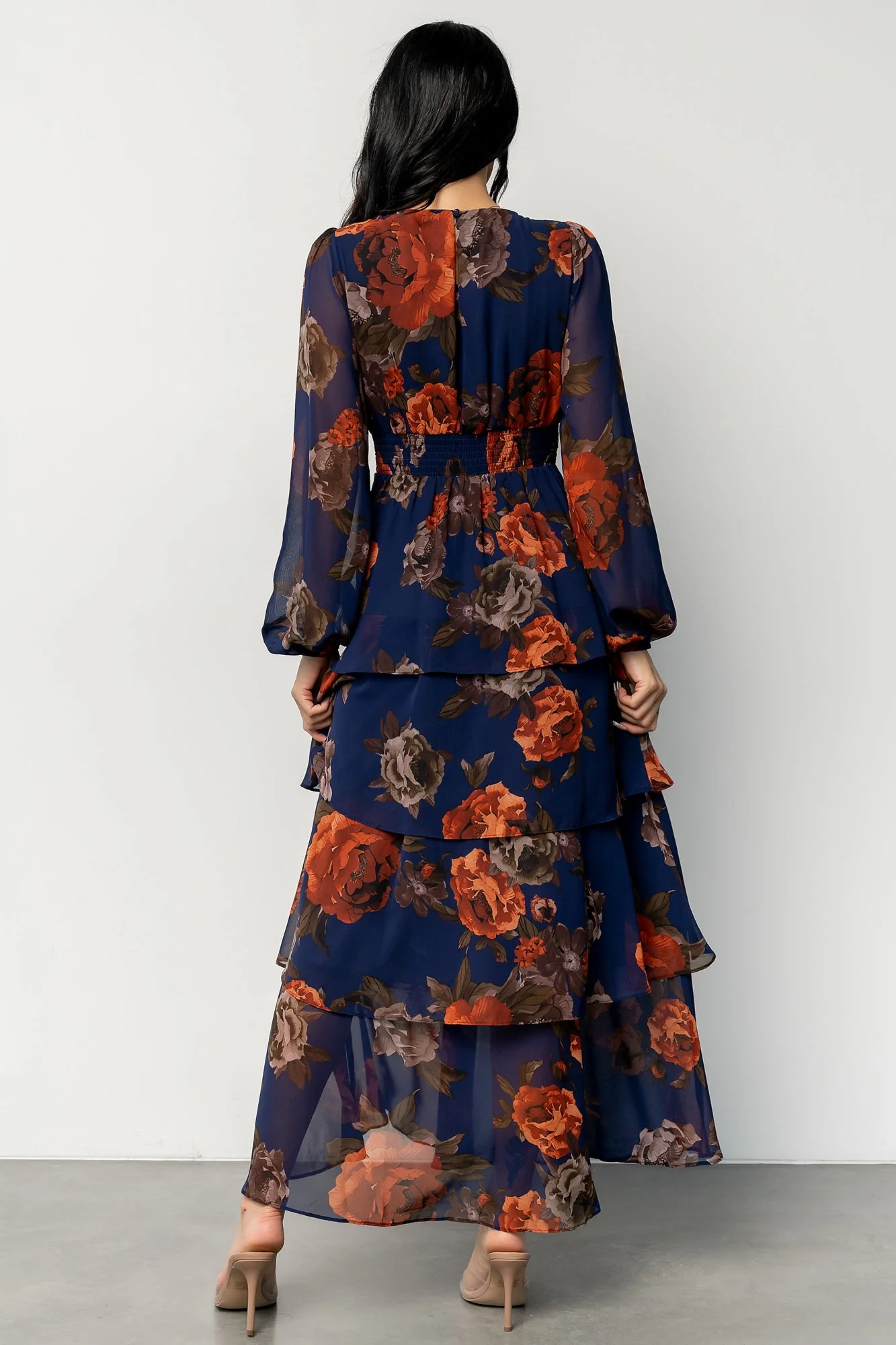 Mariella Tiered Maxi Dress | Navy + Rust