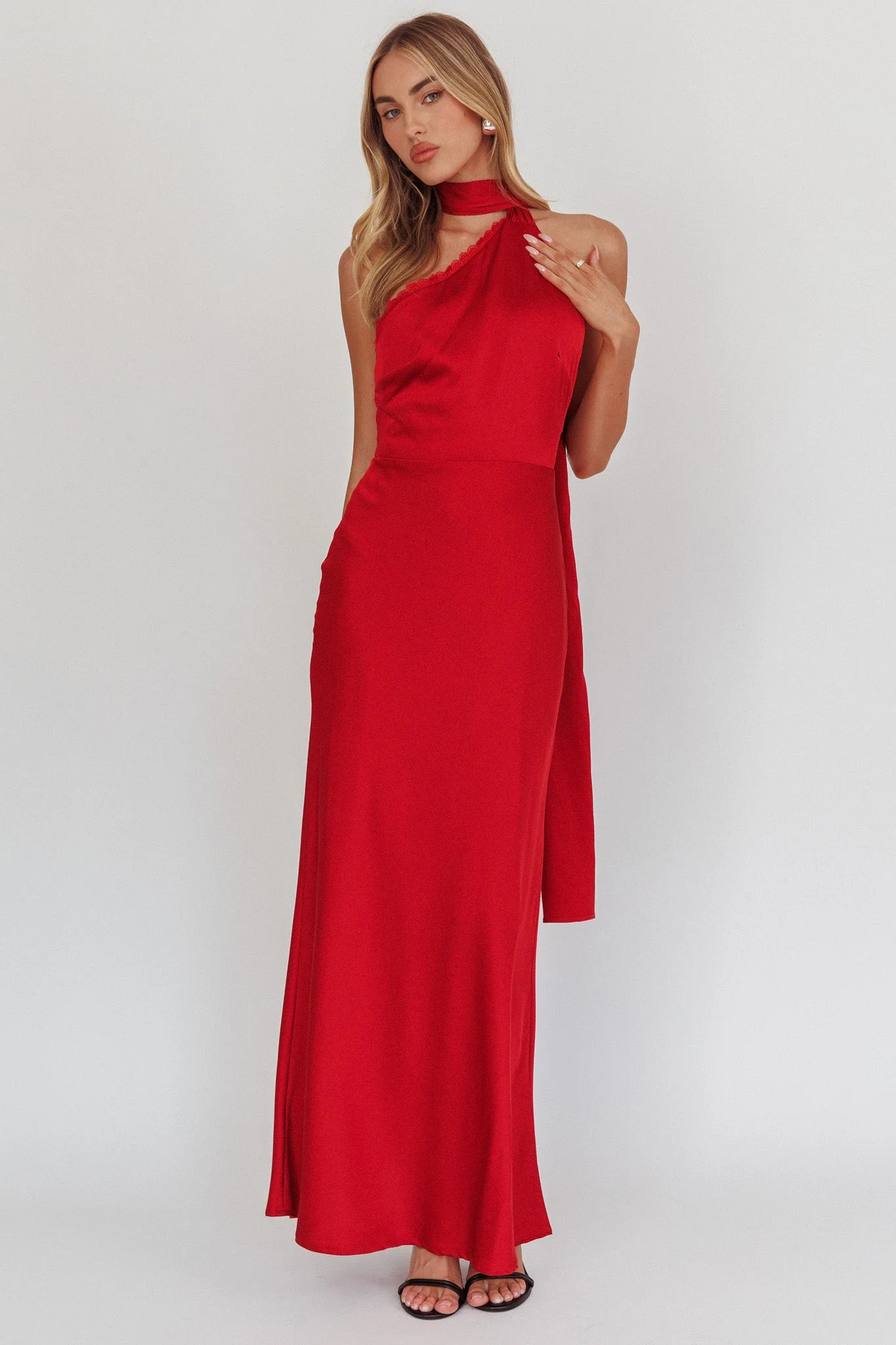 Adora One-Shoulder Maxi Dress Red