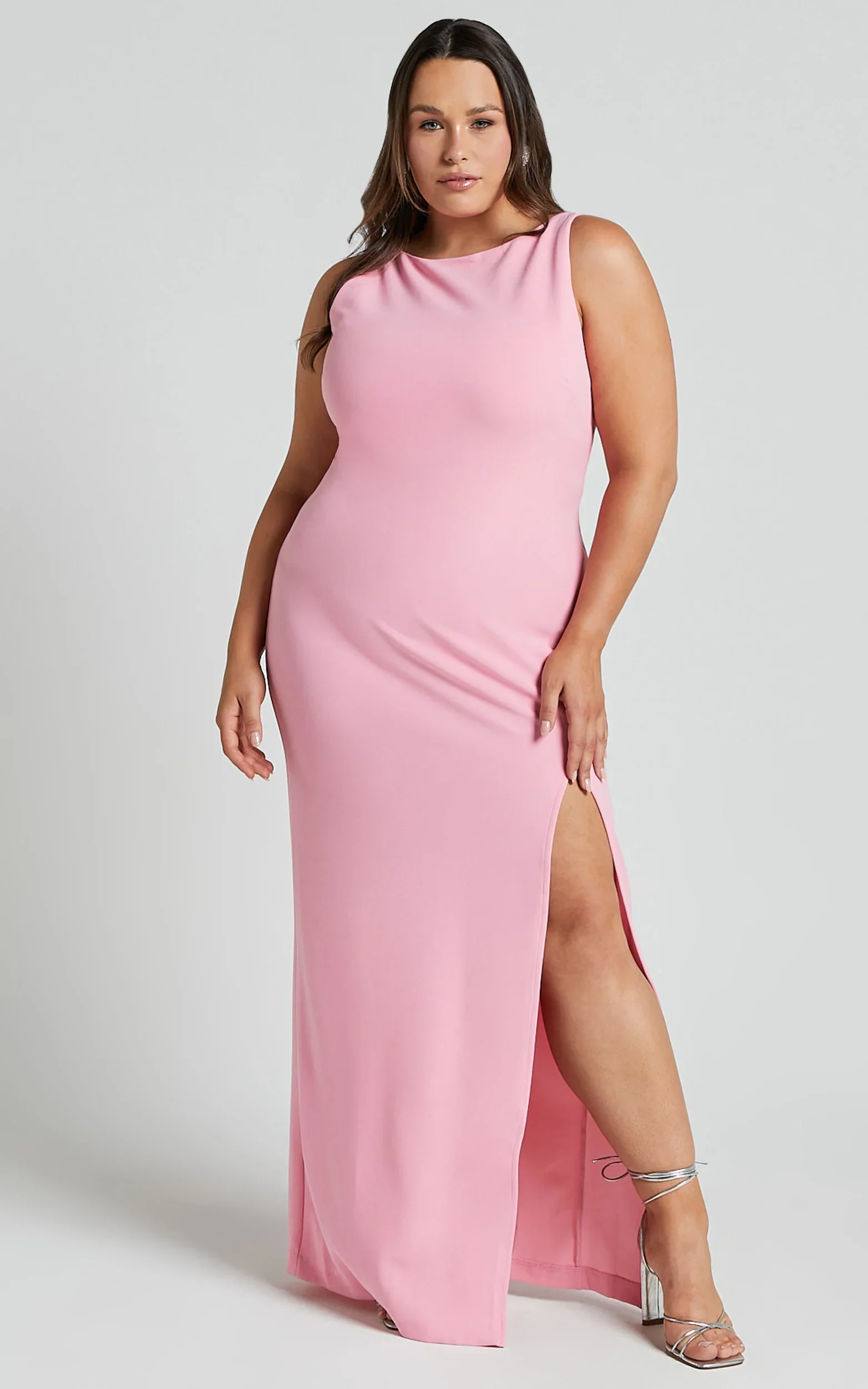 Indi Maxi Dress Boat Neck Bodycon Dress in Pink